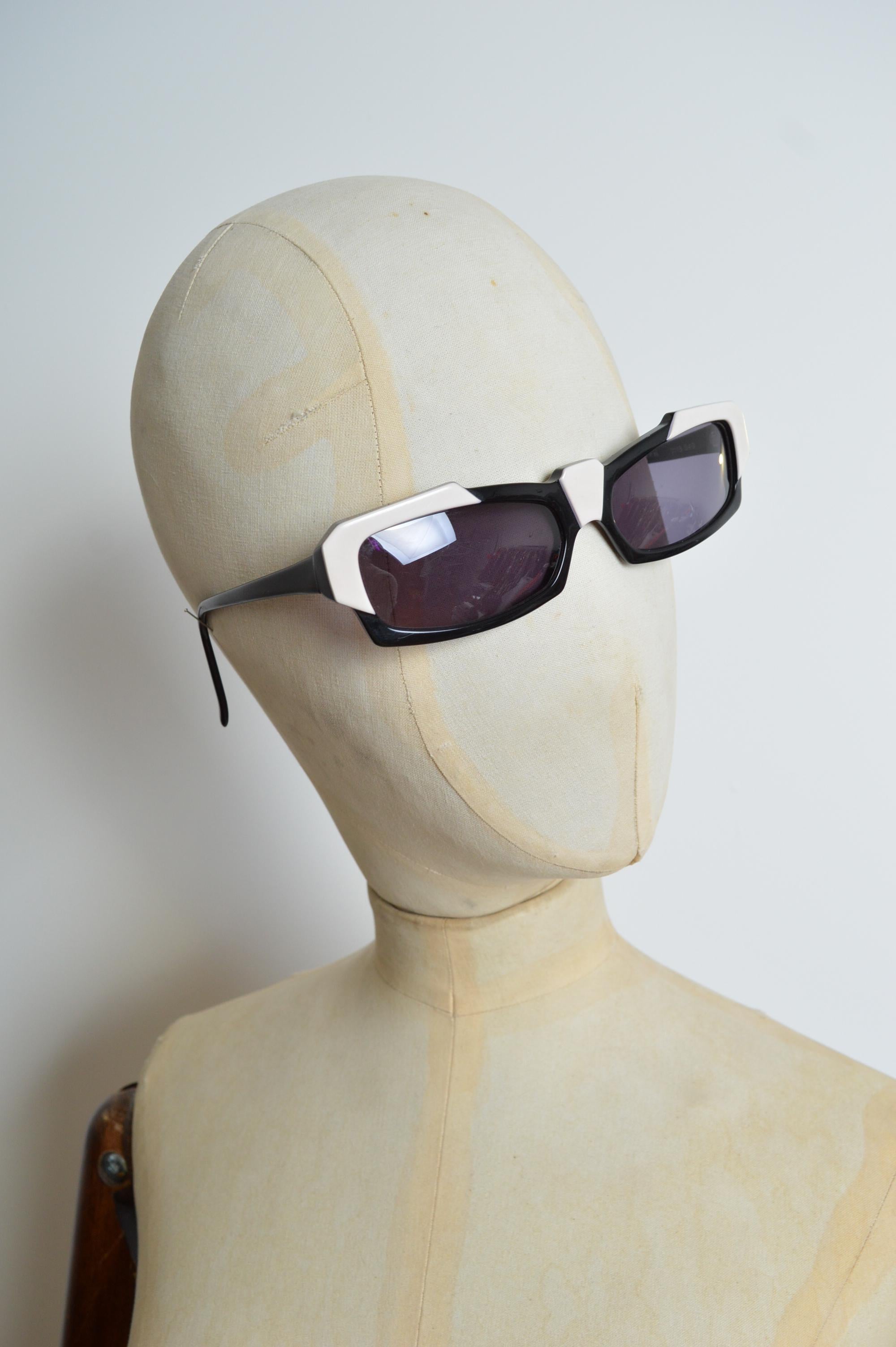 1980's Alain Mikli Black White Avant Guard Unusual Geometric Angular Sunglasses For Sale 5