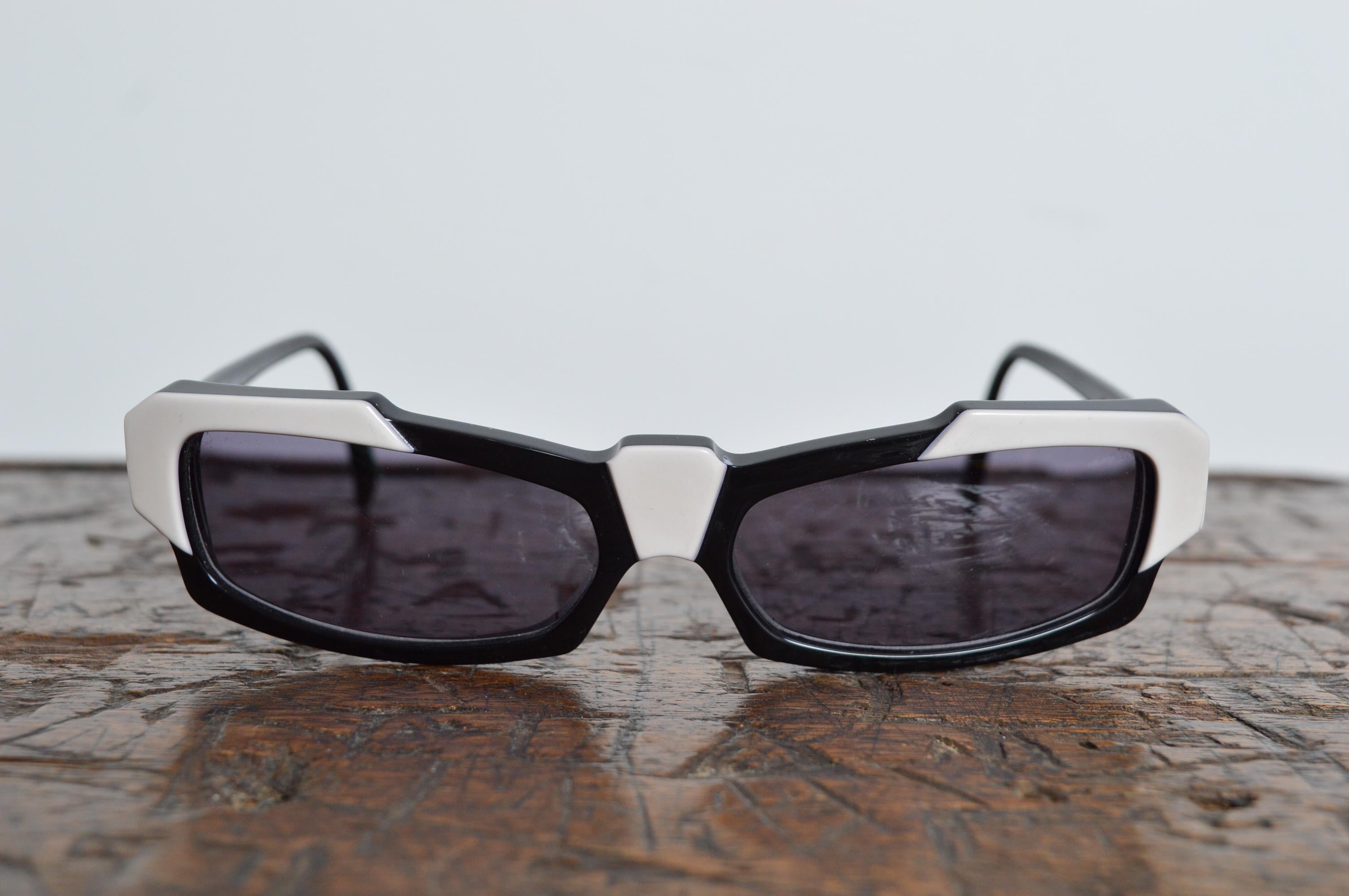 Gray 1980's Alain Mikli Black White Avant Guard Unusual Geometric Angular Sunglasses For Sale
