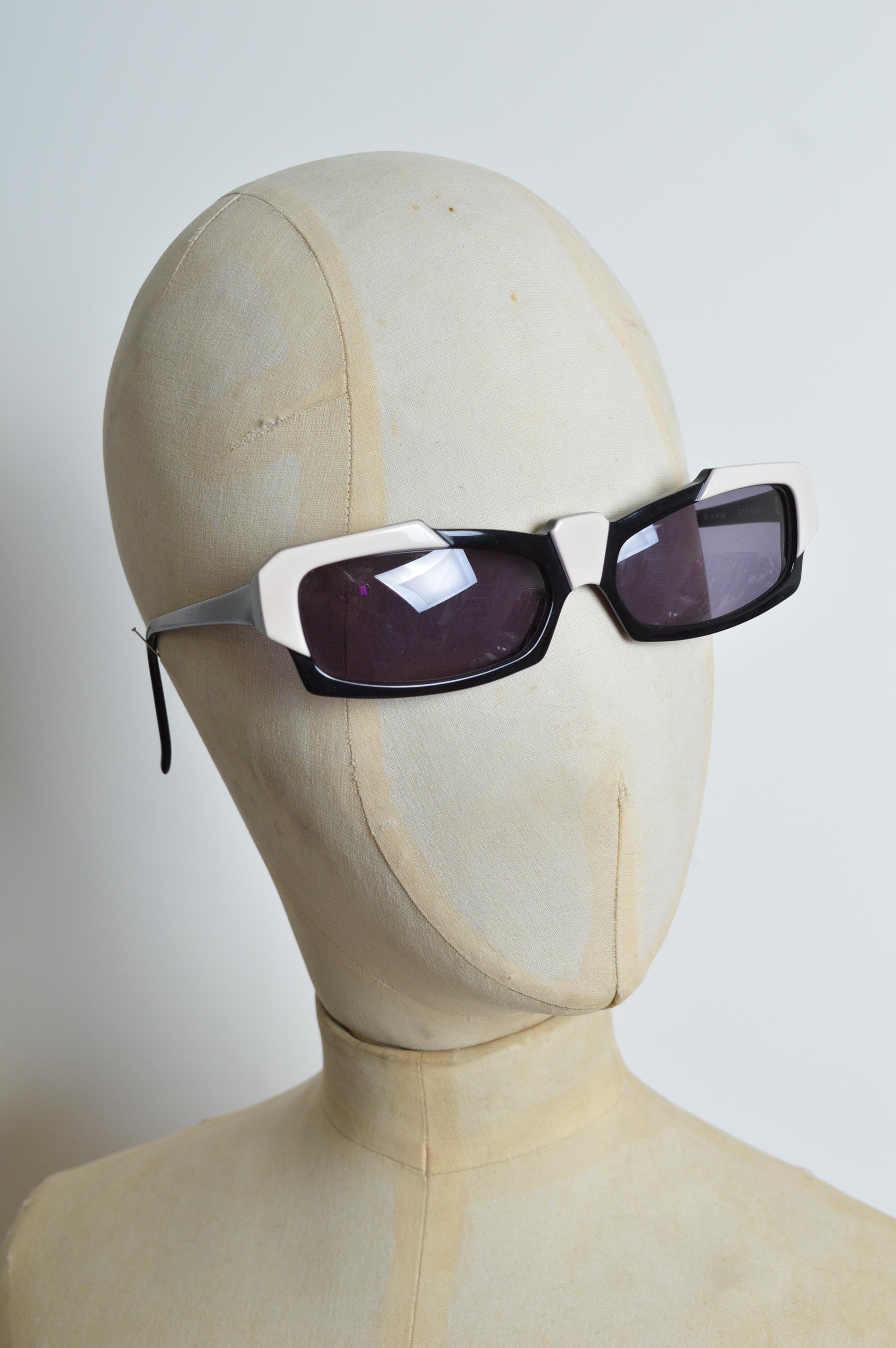 Women's or Men's 1980's Alain Mikli Black White Avant Guard Unusual Geometric Angular Sunglasses For Sale