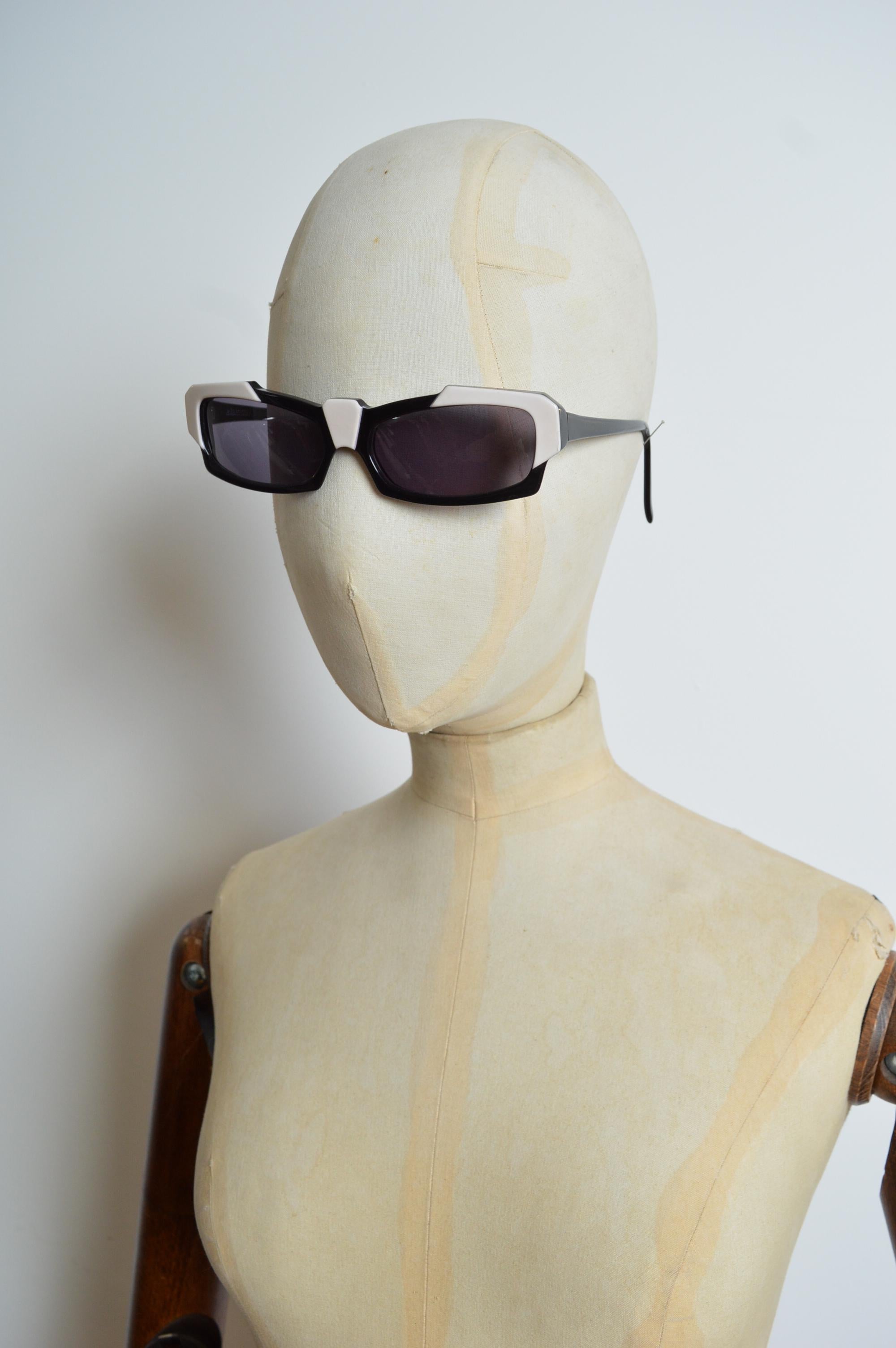 1980's Alain Mikli Black White Avant Guard Unusual Geometric Angular Sunglasses For Sale 2