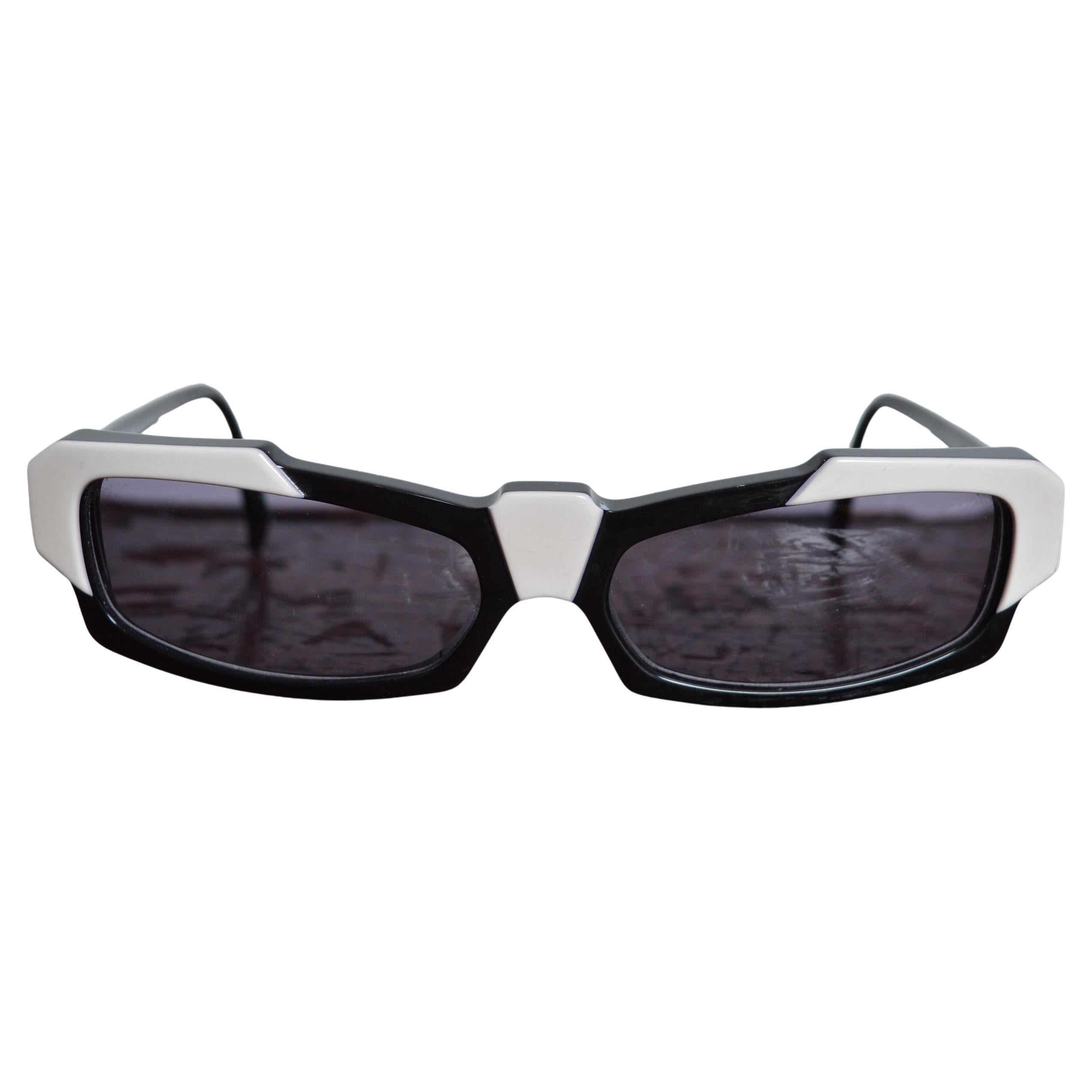 1980's Alain Mikli Black White Avant Guard Unusual Geometric Angular Sunglasses For Sale