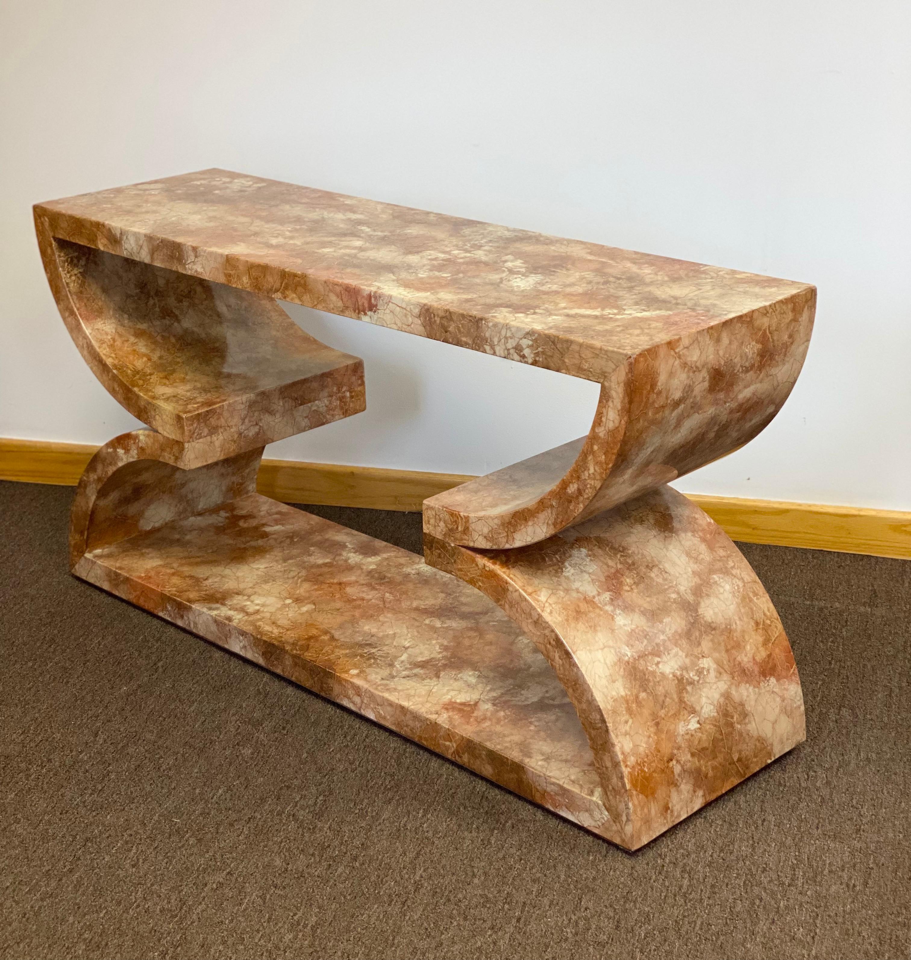 1980s Alessandro for Baker Faux Lacquered Marble Sculptural Console Table  In Good Condition In Farmington Hills, MI