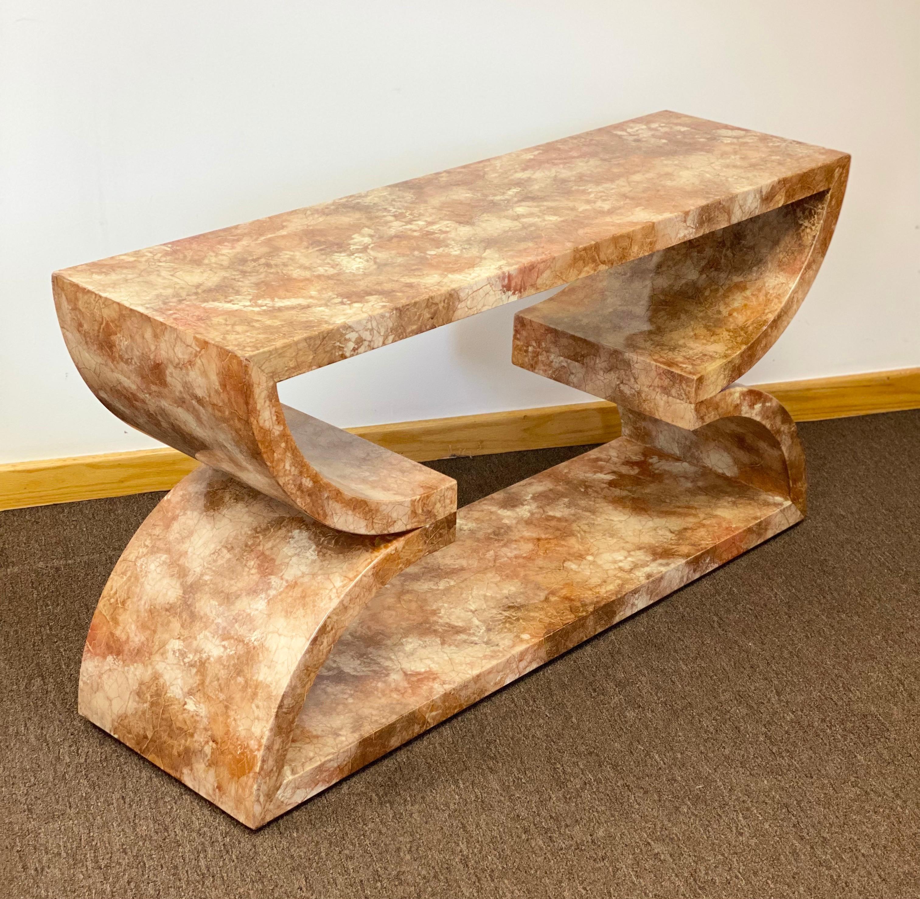 Late 20th Century 1980s Alessandro for Baker Faux Lacquered Marble Sculptural Console Table 