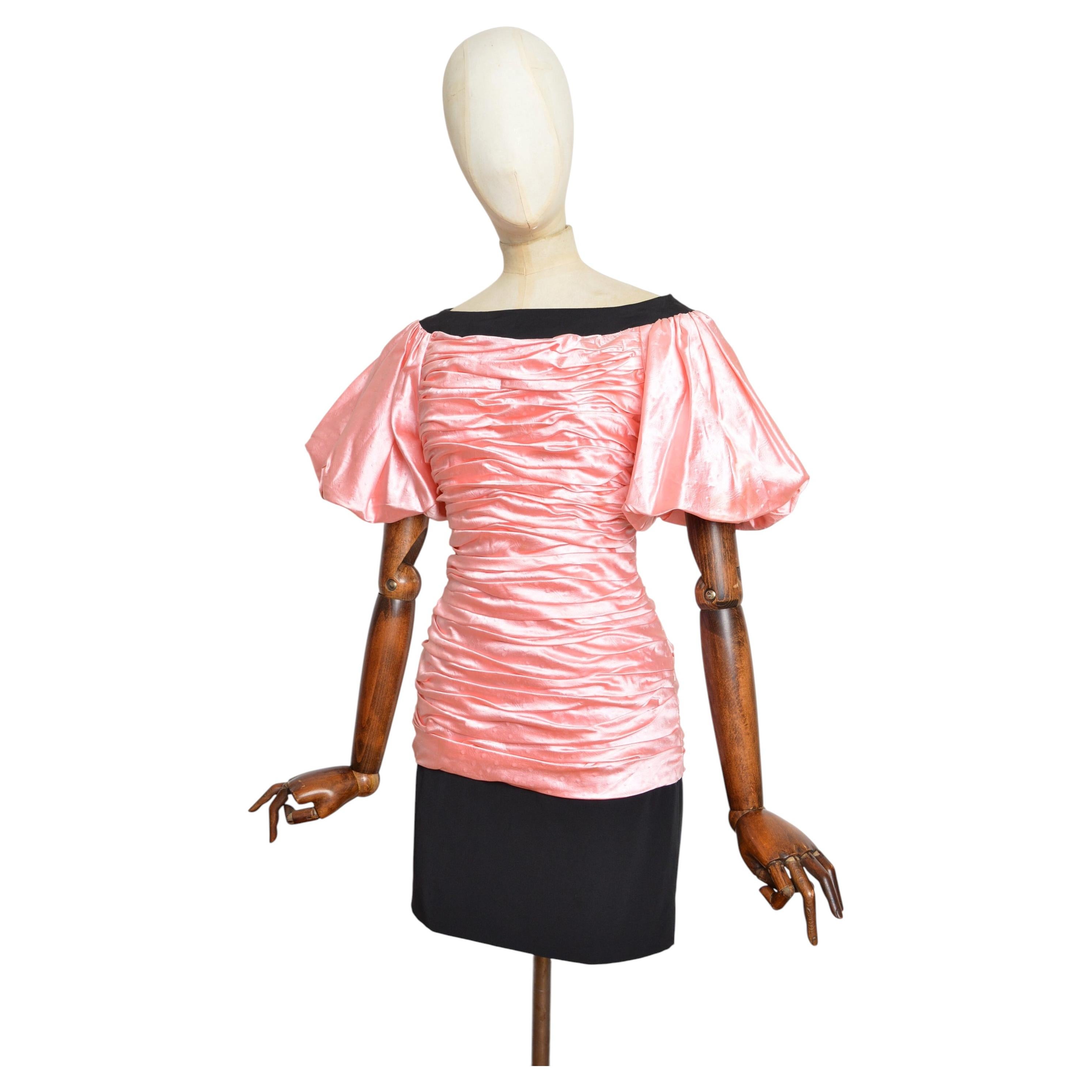 1980’s ALEXANDRE NARAKAS Haute Couture Pink Satin Statement Cocktail Dress