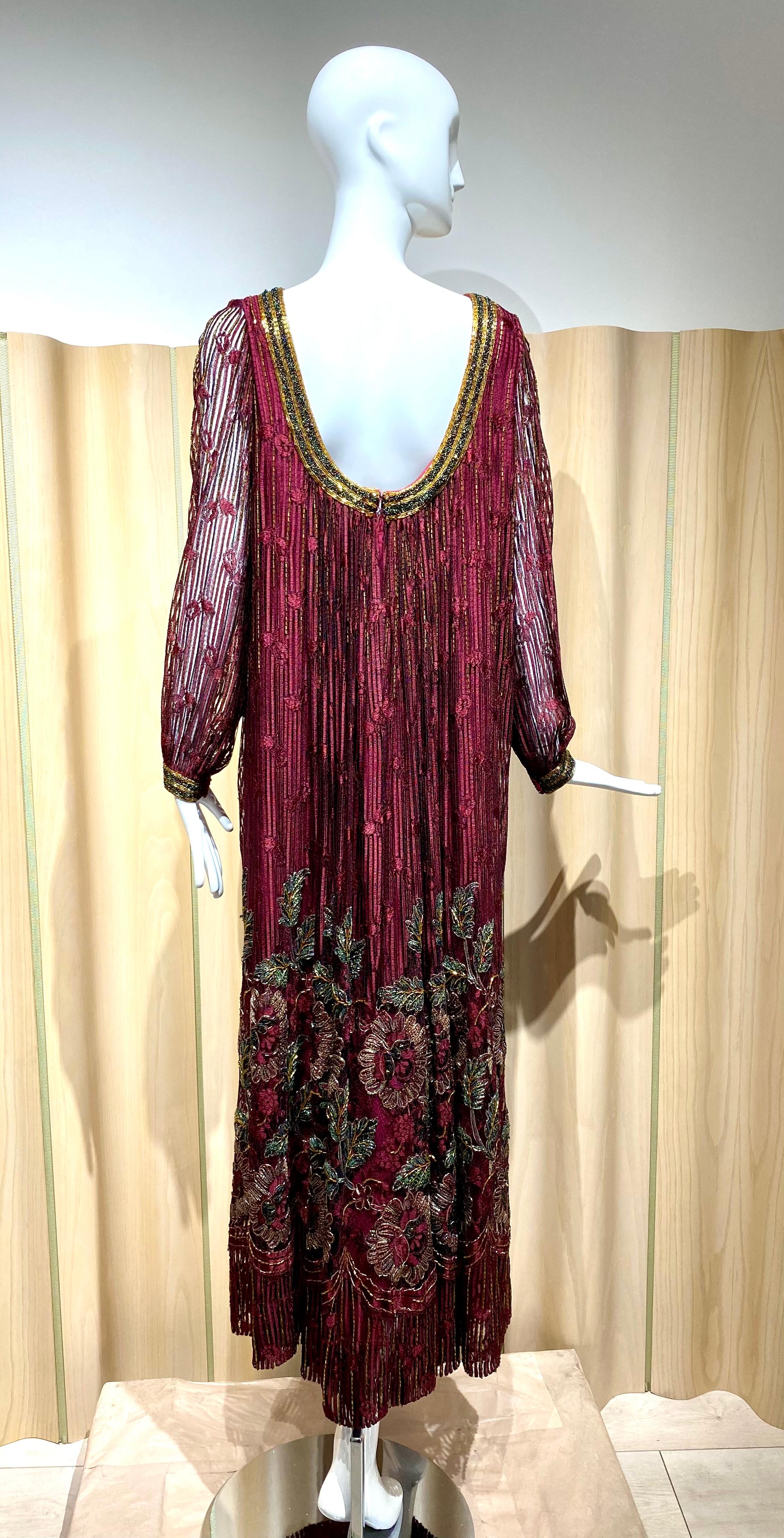 Women's 1980s ALFRED BOSAND Burgundy Lace Maxi Gown For Sale
