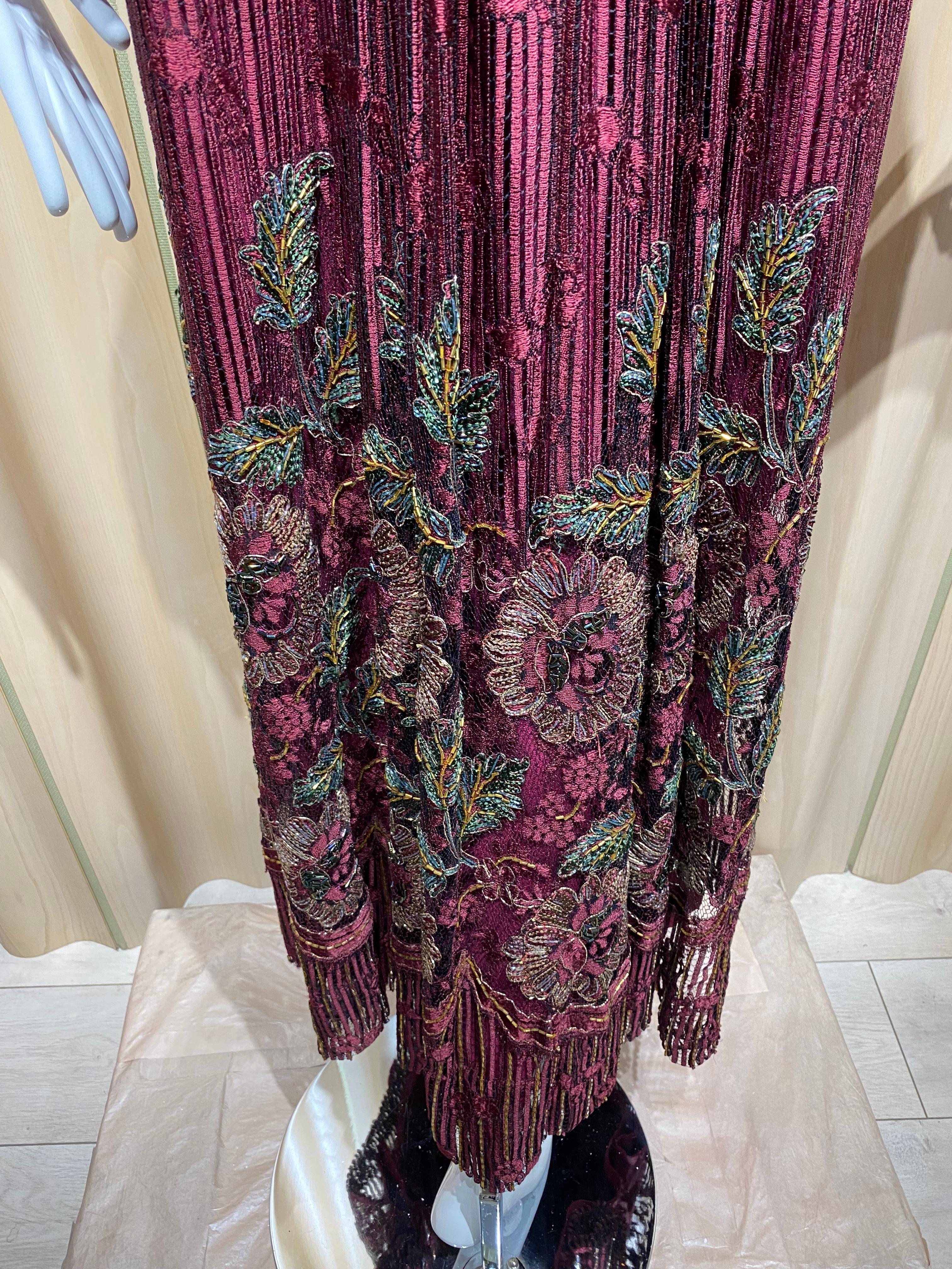 1980s ALFRED BOSAND Burgundy Lace Maxi Gown For Sale 1