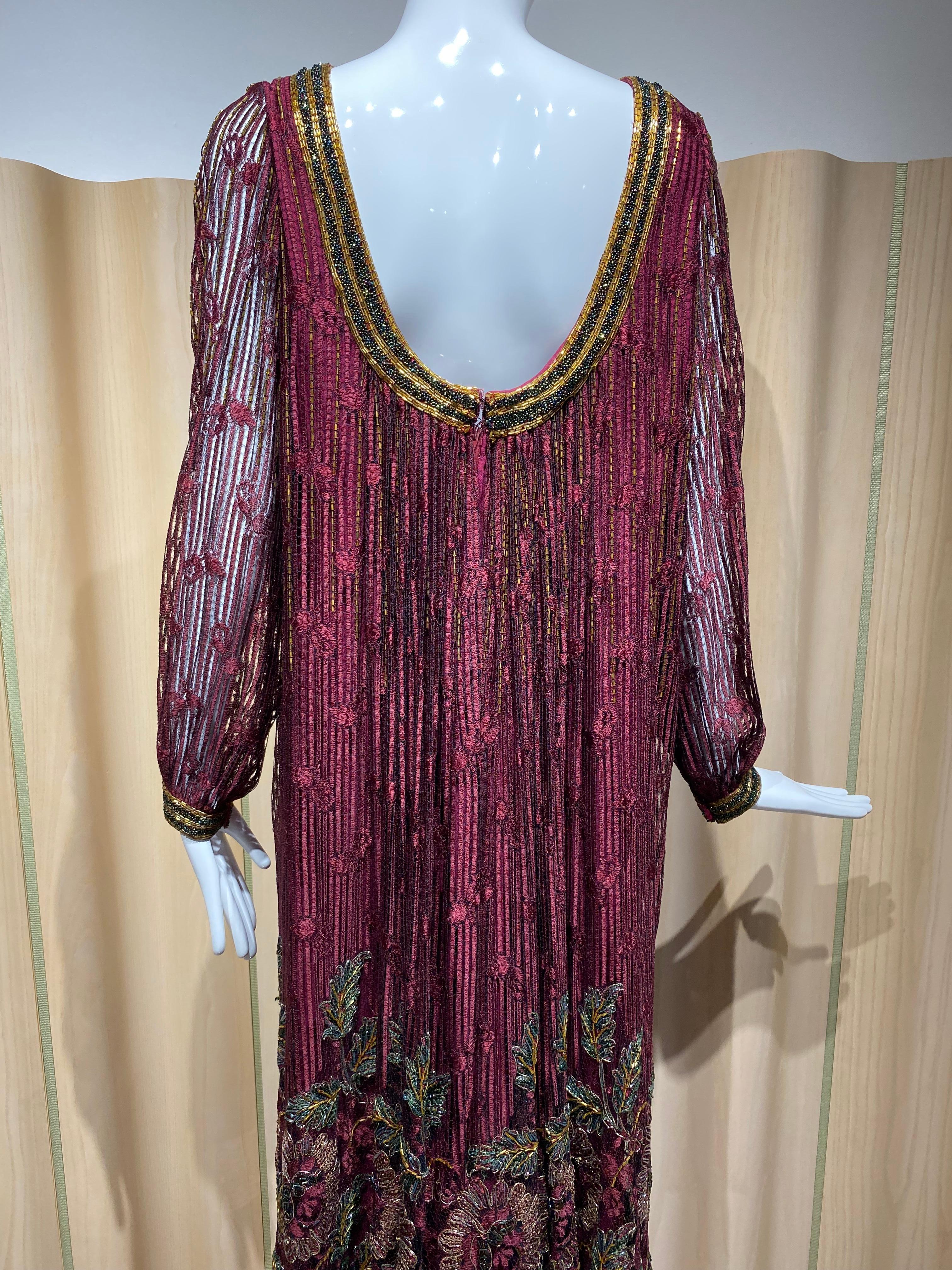 1980s ALFRED BOSAND Burgundy Lace Maxi Gown For Sale 3
