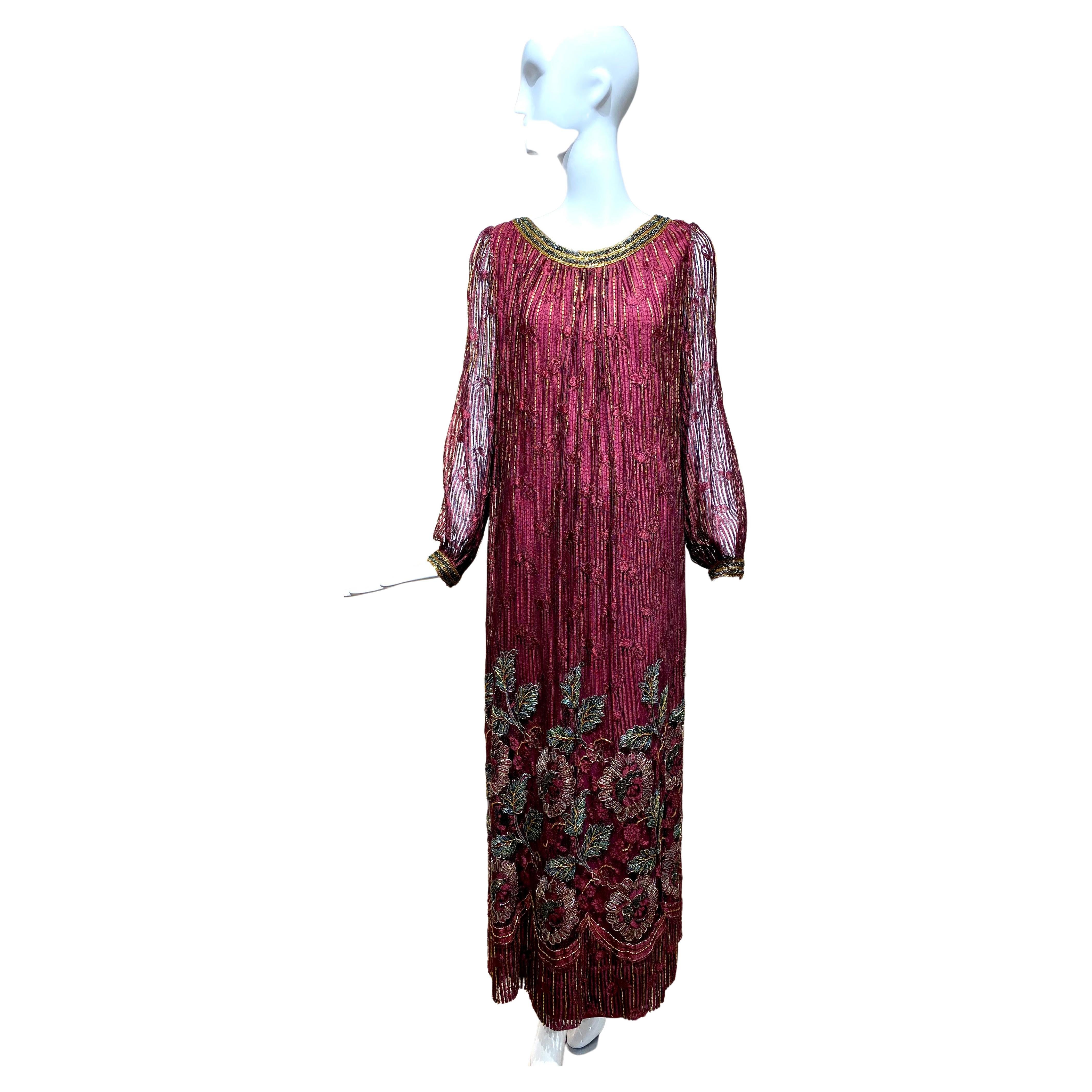 1980s ALFRED BOSAND Burgundy Lace Maxi Gown