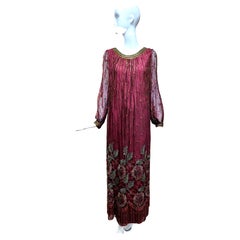 Retro 1980s ALFRED BOSAND Burgundy Lace Maxi Gown