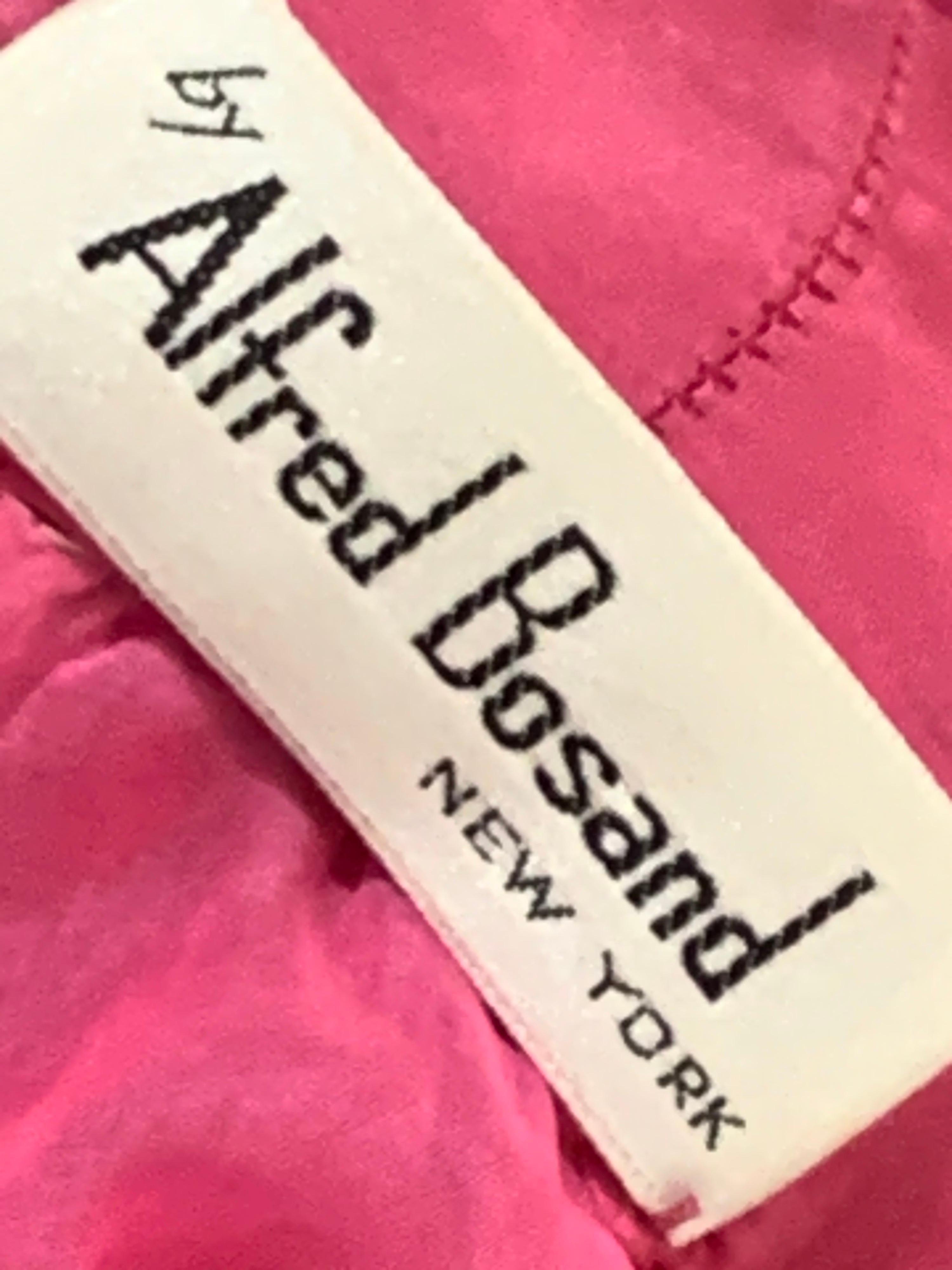 1980er Alfred Bosand Heißes rosa Taft-Cocktailkleid mit Voluminösenärmeln 5