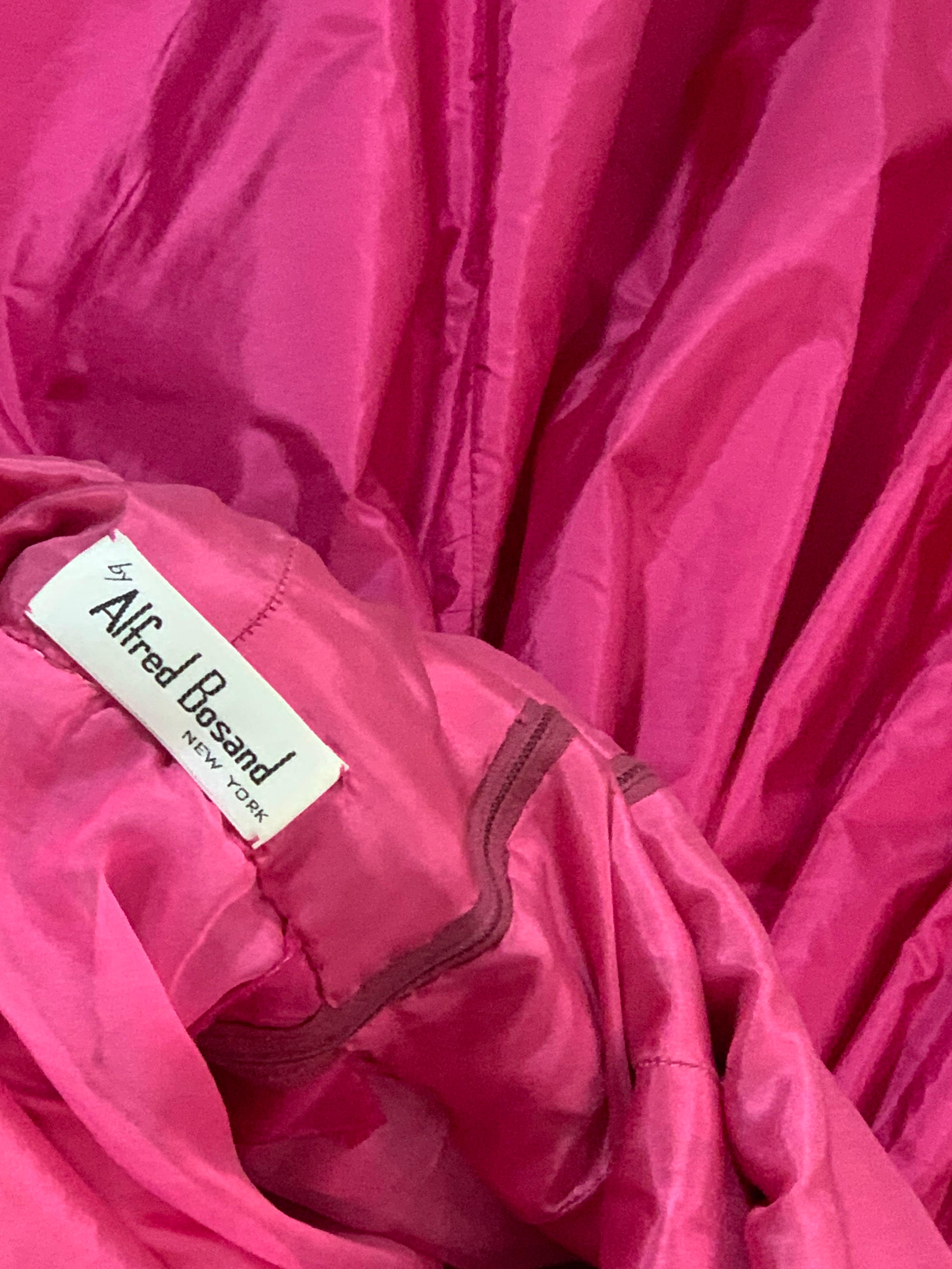 1980er Alfred Bosand Heißes rosa Taft-Cocktailkleid mit Voluminösenärmeln 4