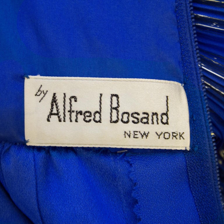 1980's Alfred Bosand Royal Blue and Gold Dynasty Inspired Column Gown