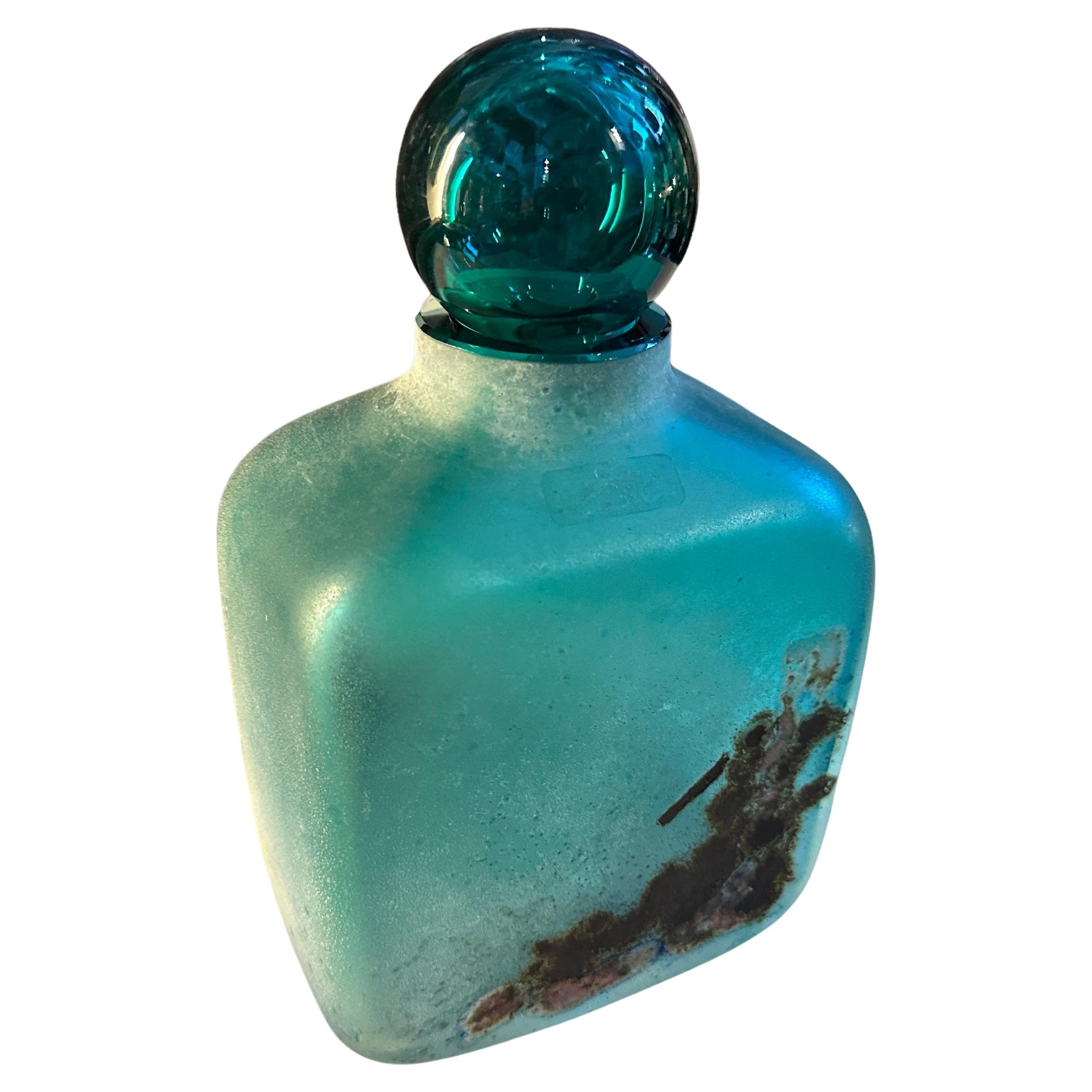 1980s Alfredo Barbini Modernist Scavo Murano Glass Rectangular Bottle Vase For Sale