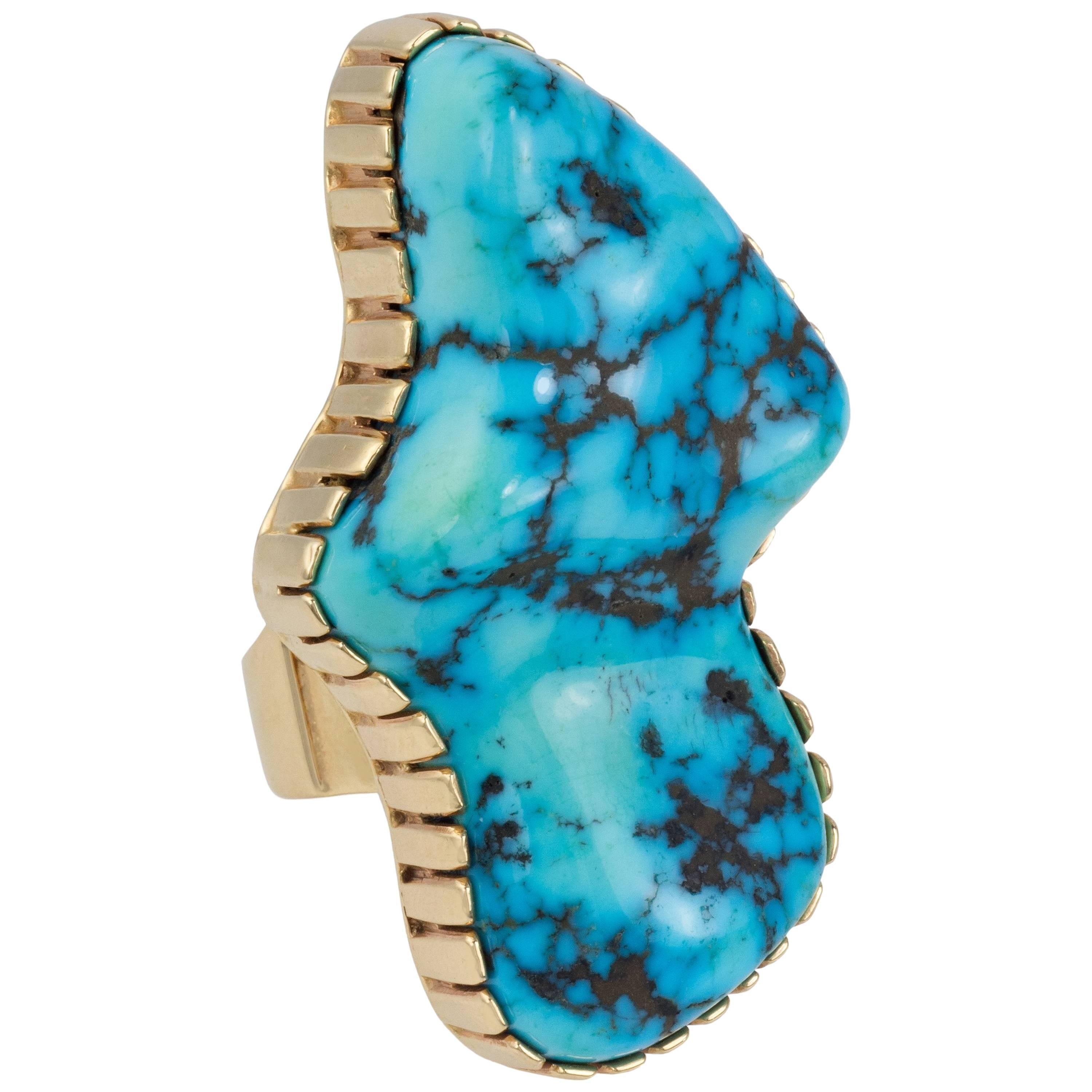 1980s Alice Platero, Kingman Turquoise and Gold Ring