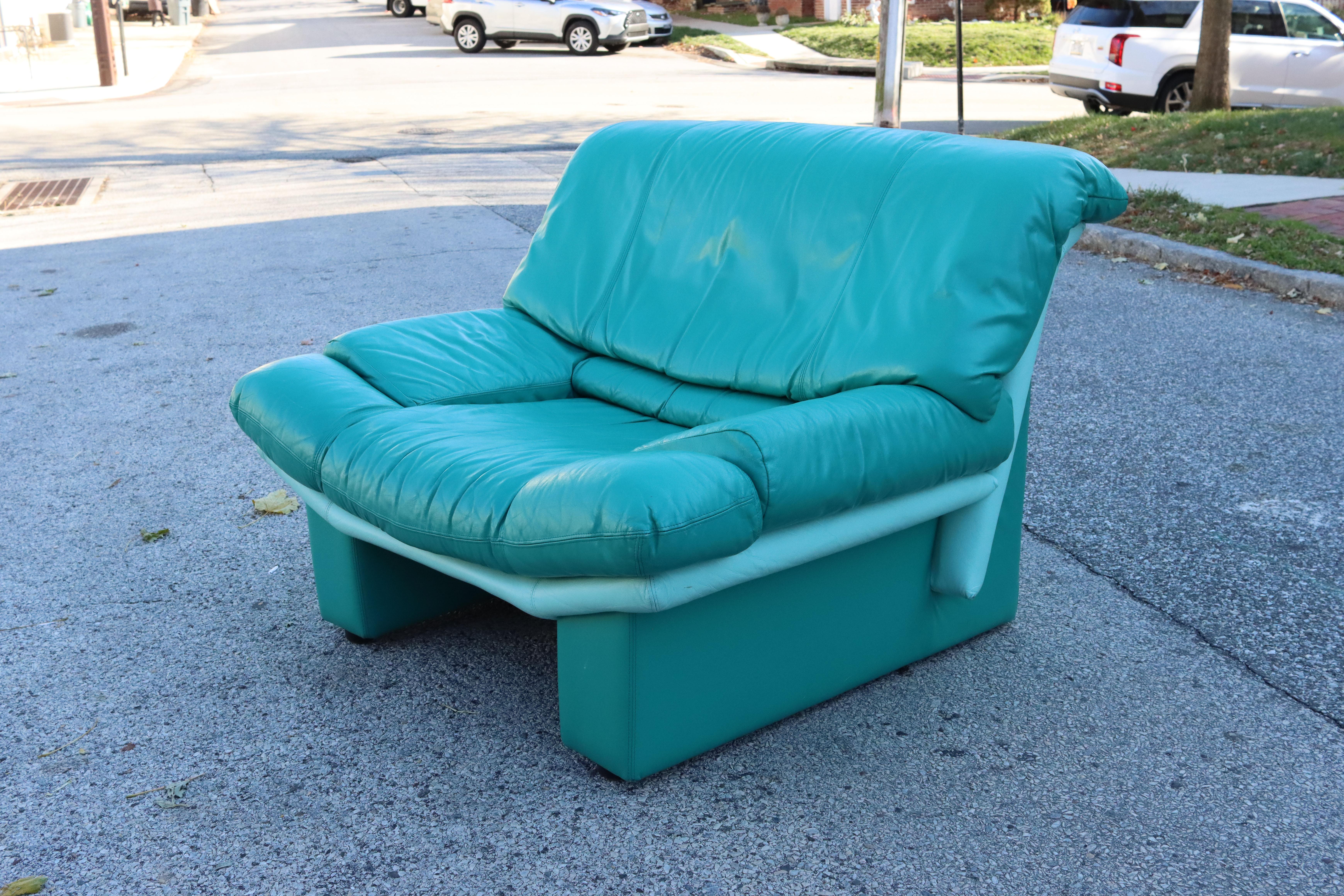 Post-Modern 1980s Alpa Salotti Italian Pop Modern Teal Leather Club Chair