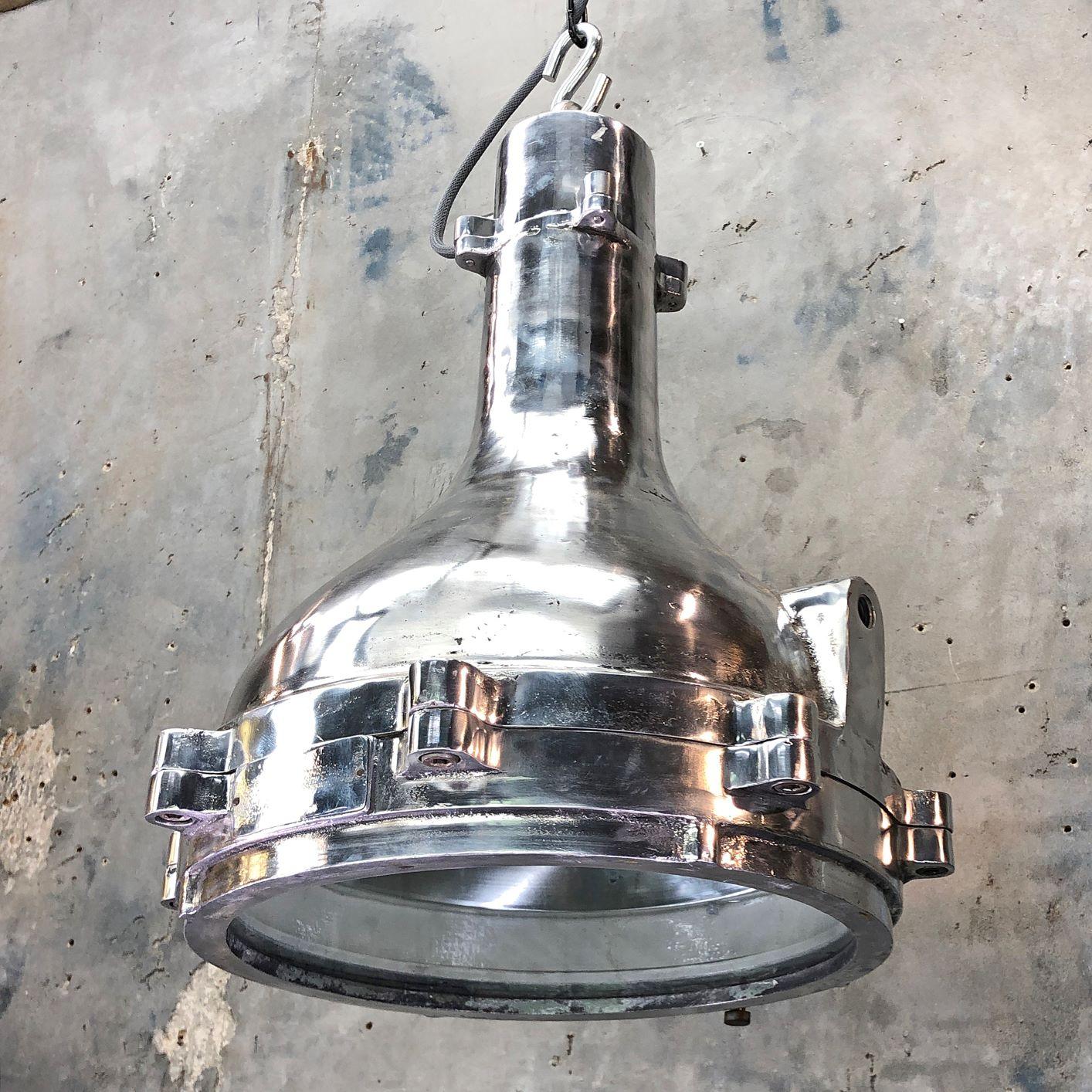 Late 20th Century 1980s Aluminum Industrial Engine Room Ceiling Pendant For Sale