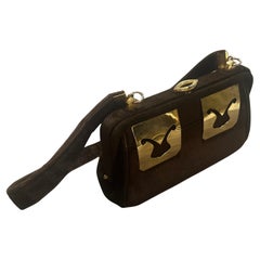 1980s Amazing Brown Velvet and Brass Hardware Italian Evening Bag