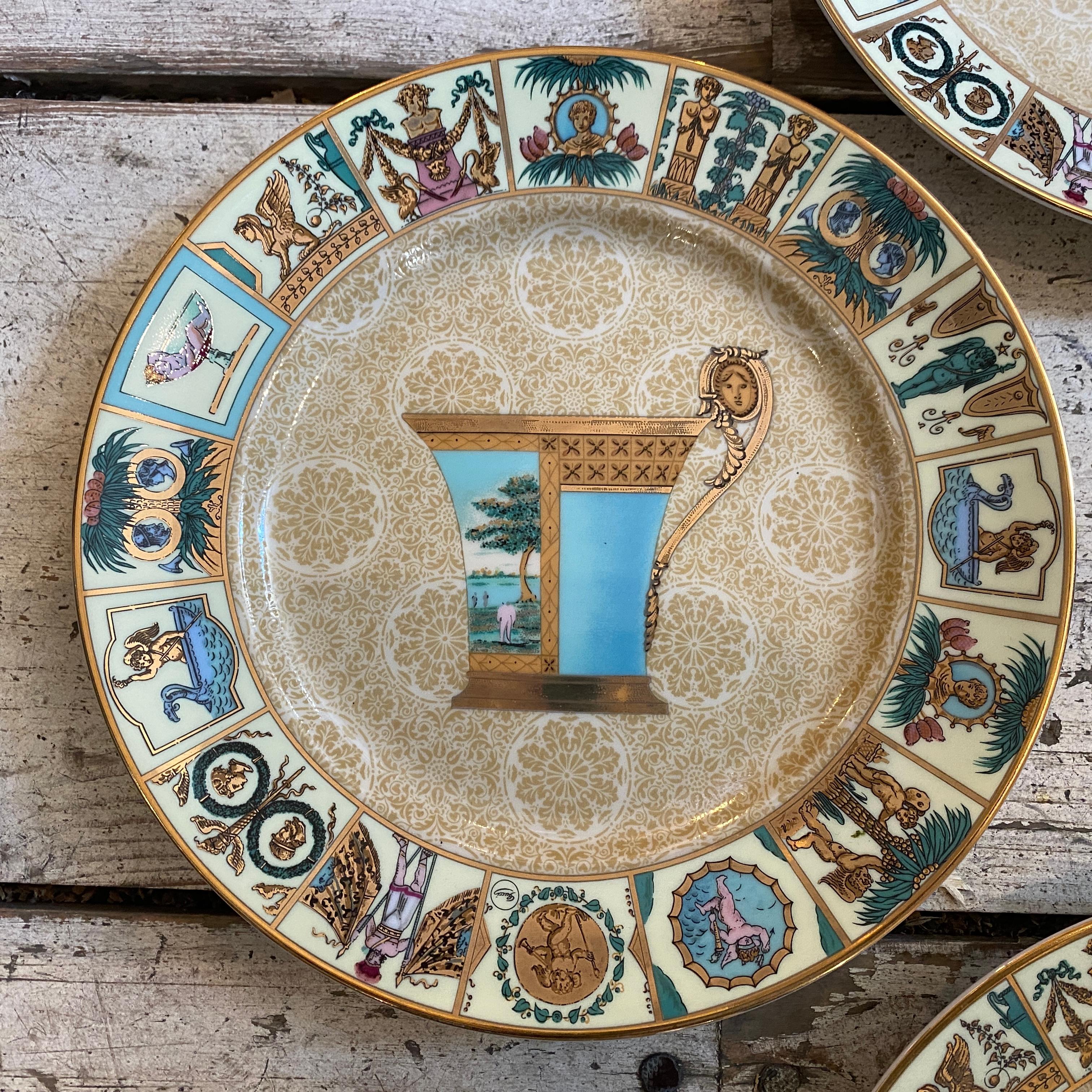 1980s, Amazing Set of Four Porcelain Italian Mural Plates by Gucci 4