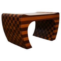 Vintage Amazonian Checkered Foot Stool in Madeiras Wood, 1980's