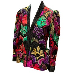 Retro 1980s Amen Wardy Colorful Sequin & Rhinestone Embellished Silk Matelasse Jacket