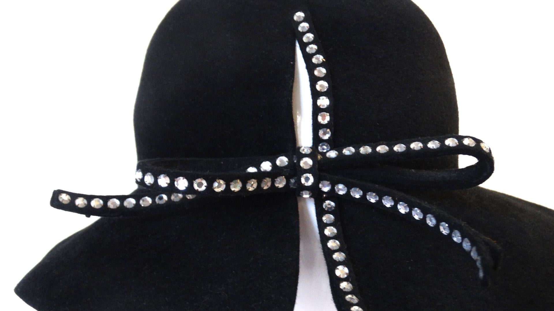 Black 1980s Amen Wardy Rhinestone Bow Hat For Sale