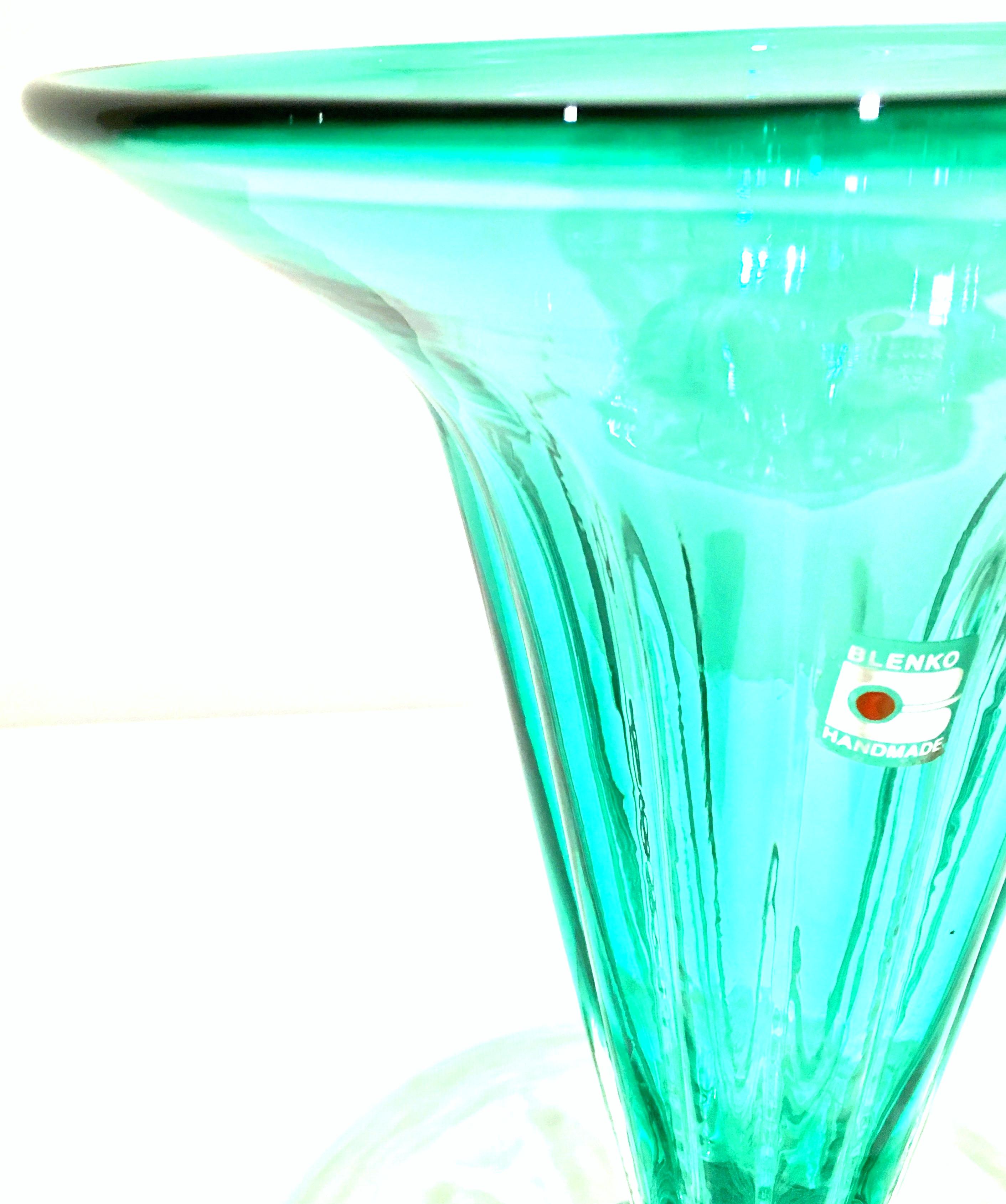 20th Century 1980s American Blown Art Glass Footed Vase by Blenko Glass For Sale