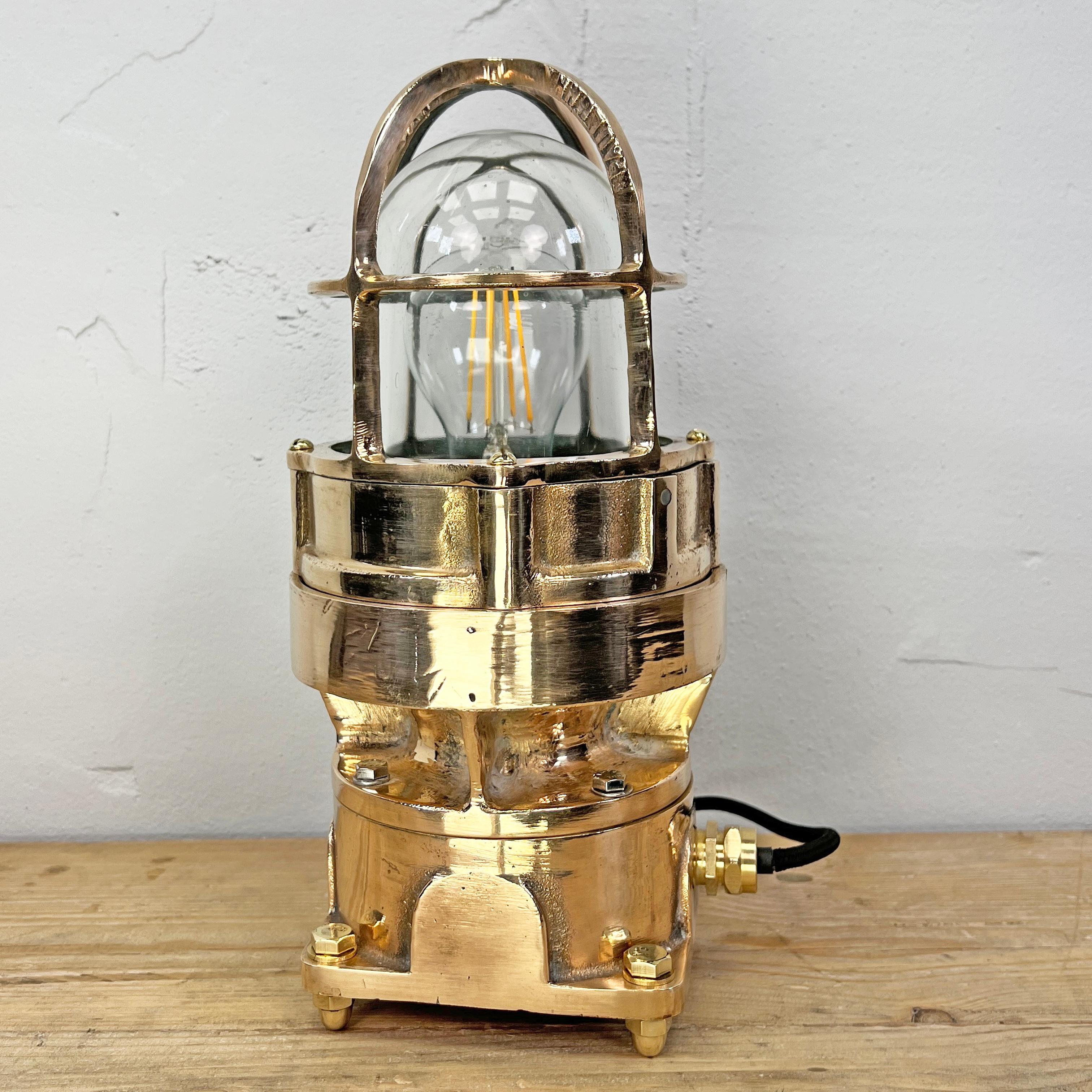 1980's American Cast Bronze & Glass Heavy Industrial Table Lamp by Pauluhn UL For Sale 1