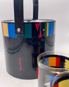 Secchiello da ghiaccio postmoderno americano del 1980 e set di 4 bicchieri di Georges Briard NIB