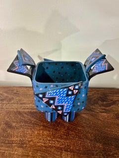 1980s American Sculptural Memphis Style Studio Ceramic Raised Vessel