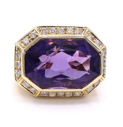 Bague en or avec améthyste et diamant des années 1980