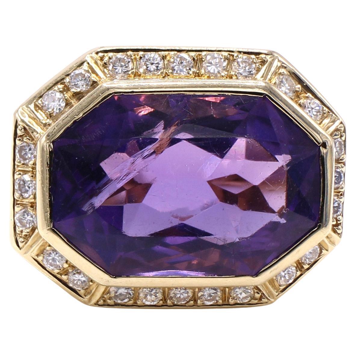 1980s Amethyst Diamond Gold Ring