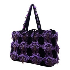 1980 Amethyst Velvet Handbag w Purple Crochet Flowers
Beadwork Tassels