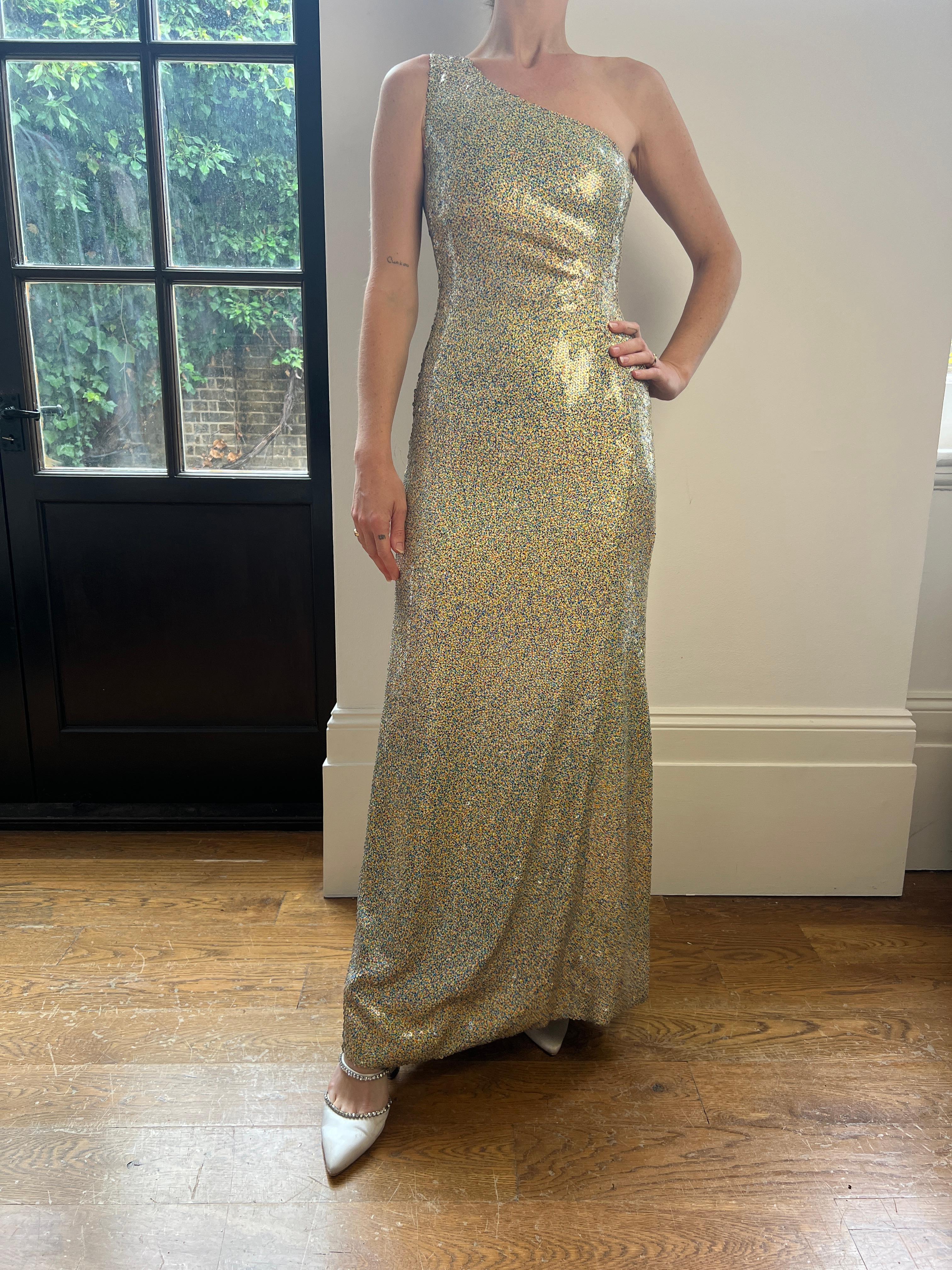 Vestido de lentejuelas multicolor Andre Laug Couture de los años 80 en venta 1