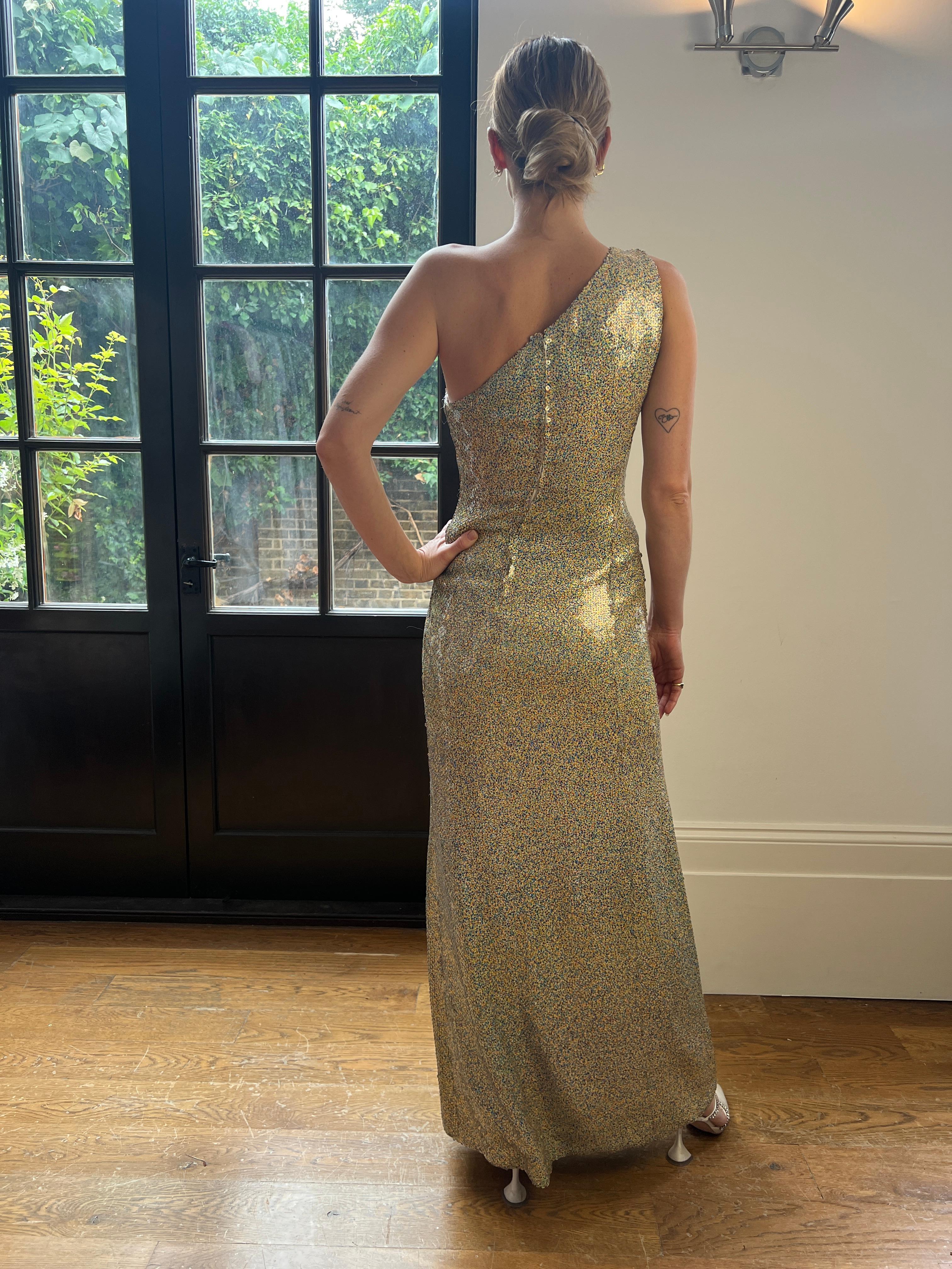 Vestido de lentejuelas multicolor Andre Laug Couture de los años 80 en venta 2