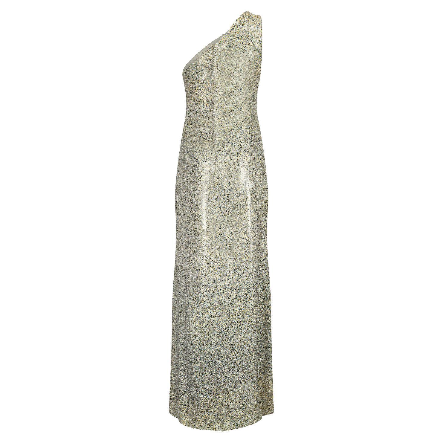Vestido de lentejuelas multicolor Andre Laug Couture de los años 80 en venta