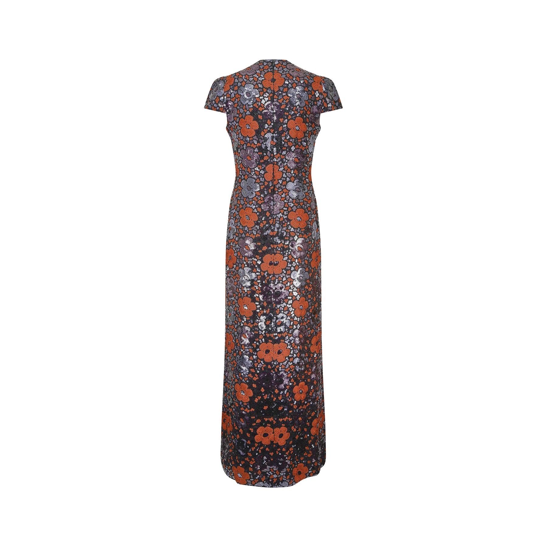 1980 Andre Laug - Robe à fleurs et à paillettes en vente 1