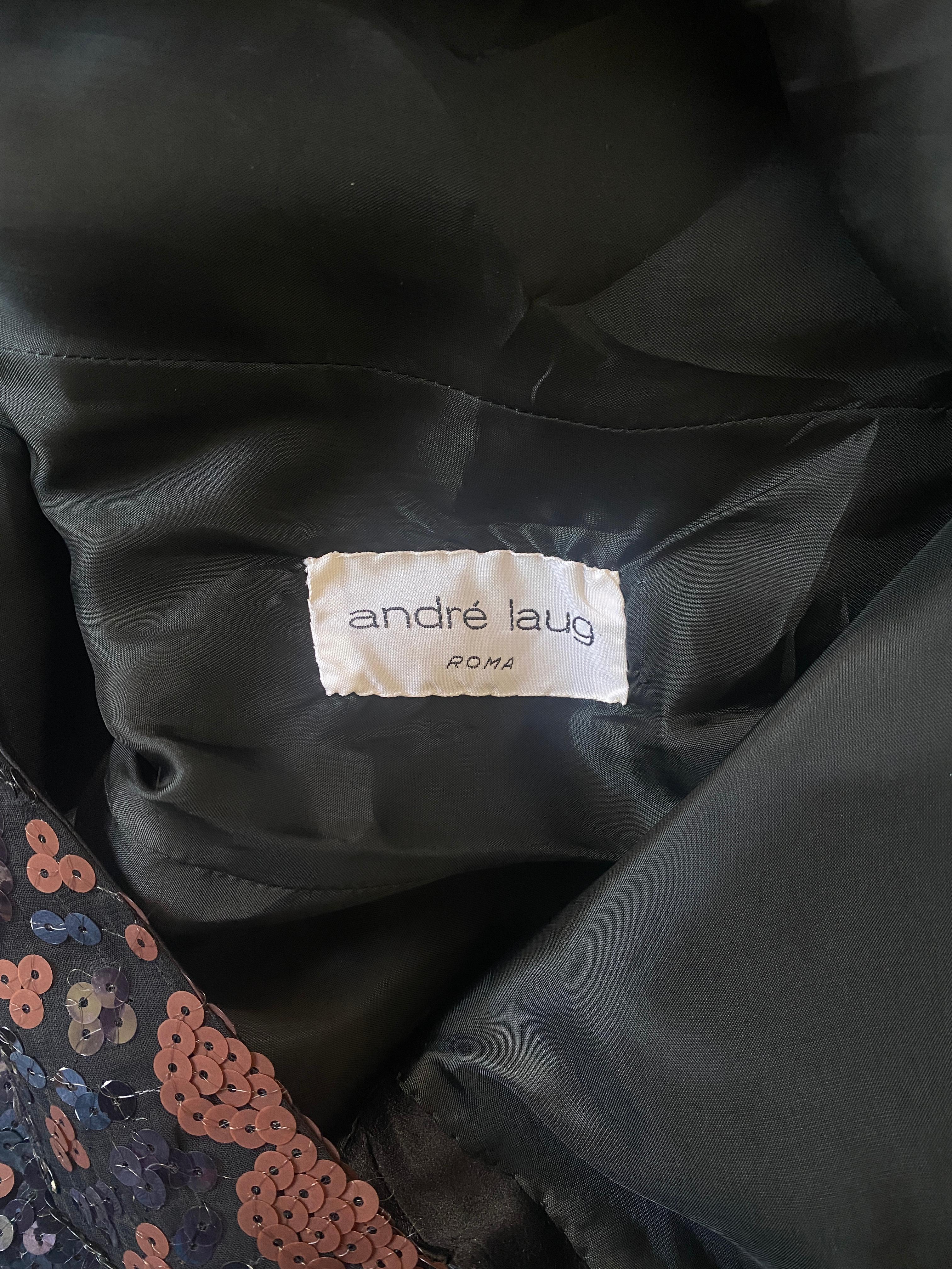 1980 Andre Laug - Robe à fleurs et à paillettes en vente 2