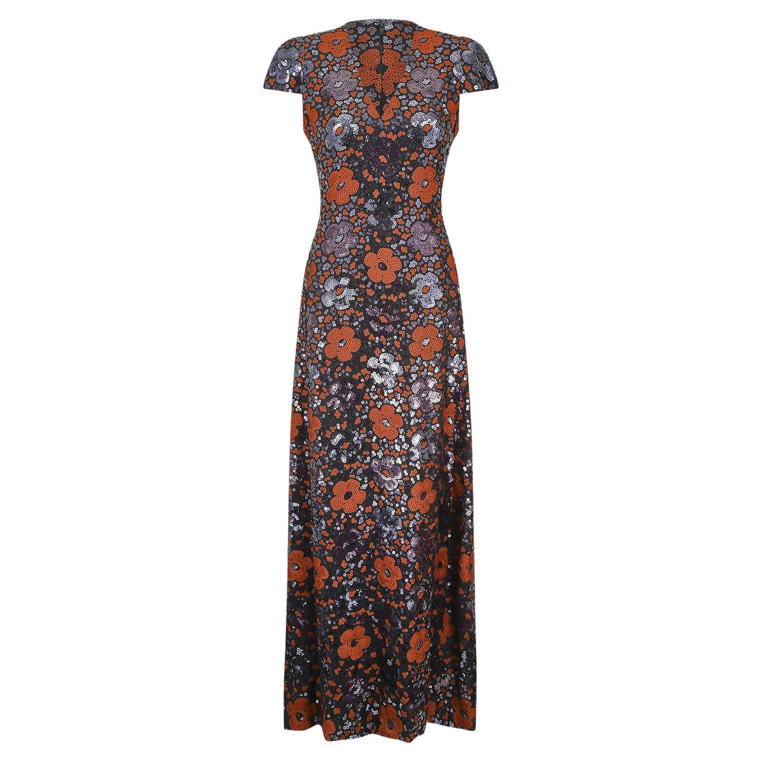1980s Andre Laug Floral Sequinned Dress For Sale