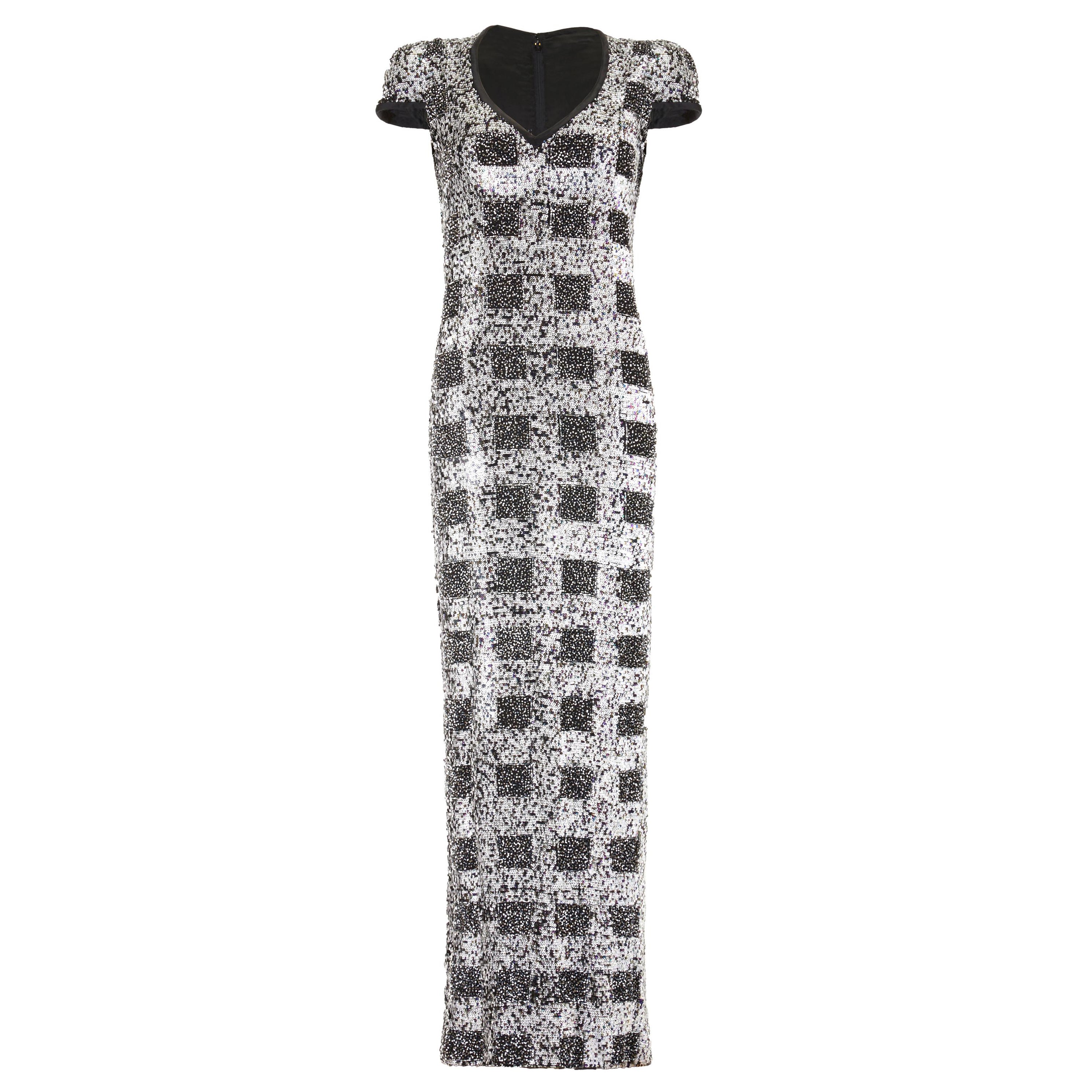 Vestito monocromatico con paillettes di Andre Laug Haute Couture degli anni '80