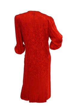 1980s Andre Laug Red Silk Snakeskin Print Dress