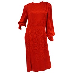 1980s Andre Laug Red Silk Snakeskin Print Dress