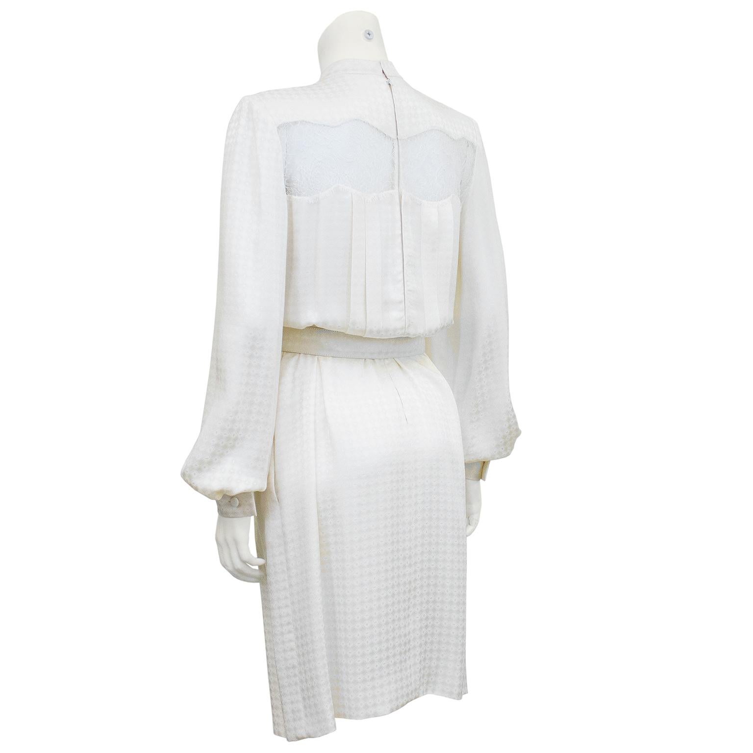 Gray 1980s Andre Laug Cream Silk Jacquard and Lace Dress  For Sale