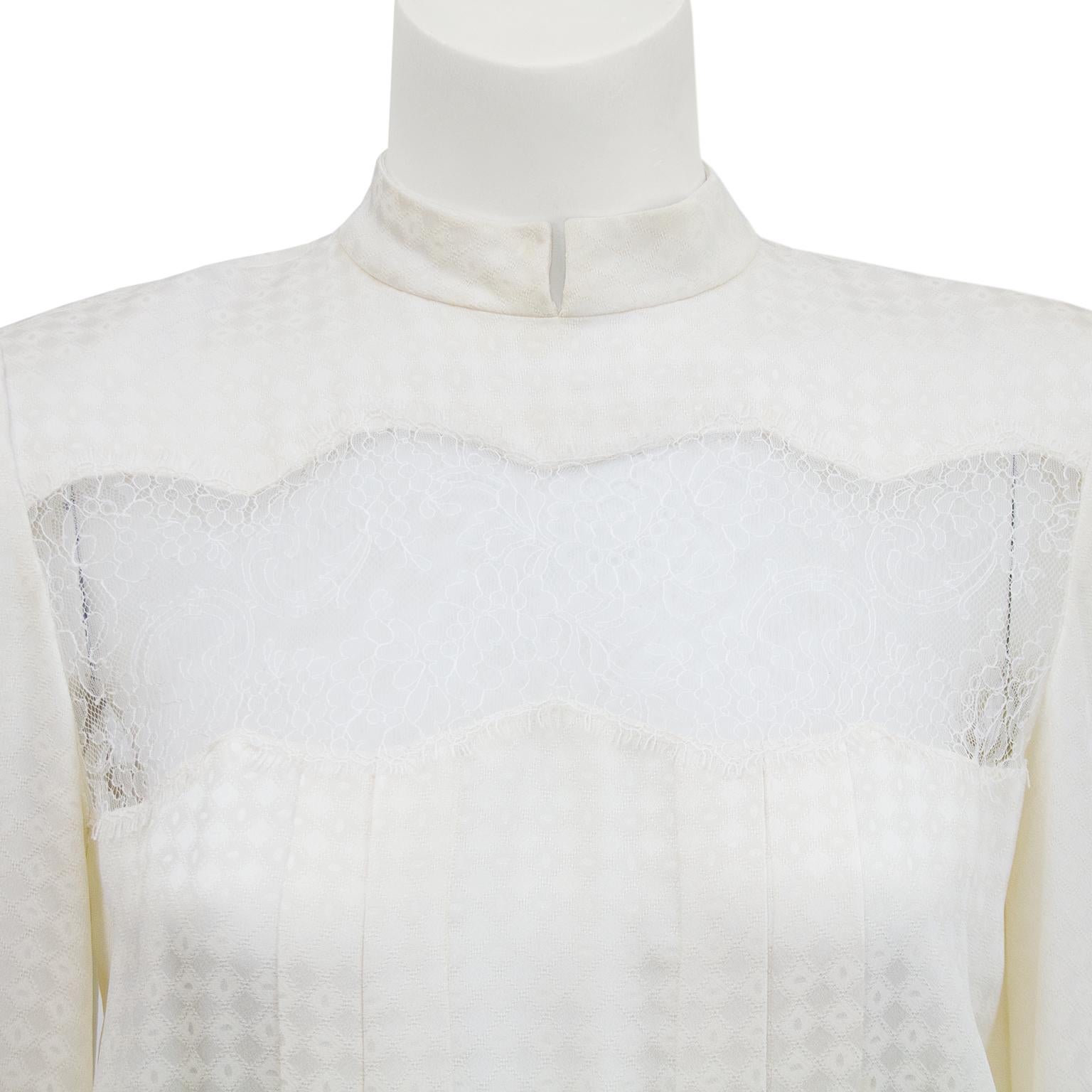 1980s Andre Laug Cream Silk Jacquard and Lace Dress In Good Condition In Toronto, Ontario