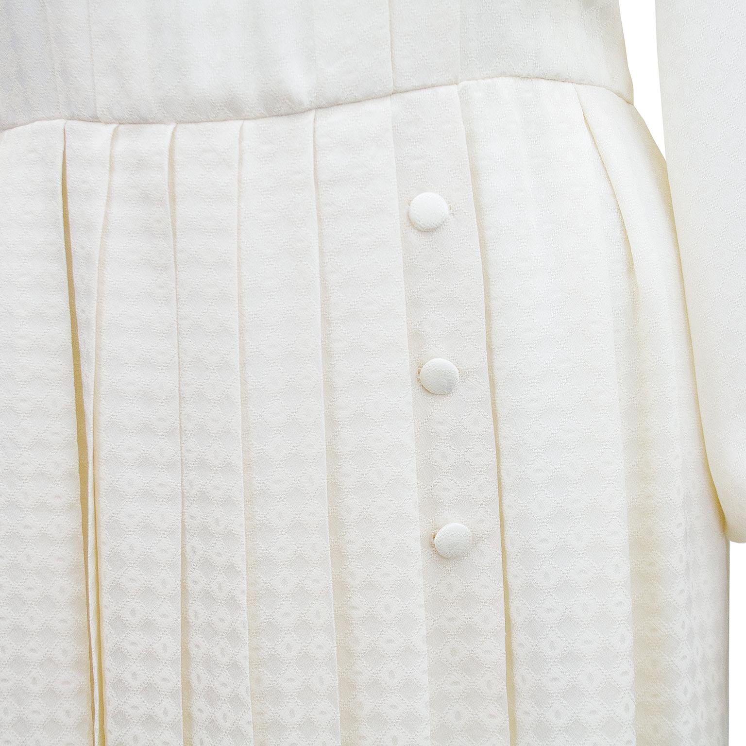 Women's 1980s Andre Laug Cream Silk Jacquard and Lace Dress