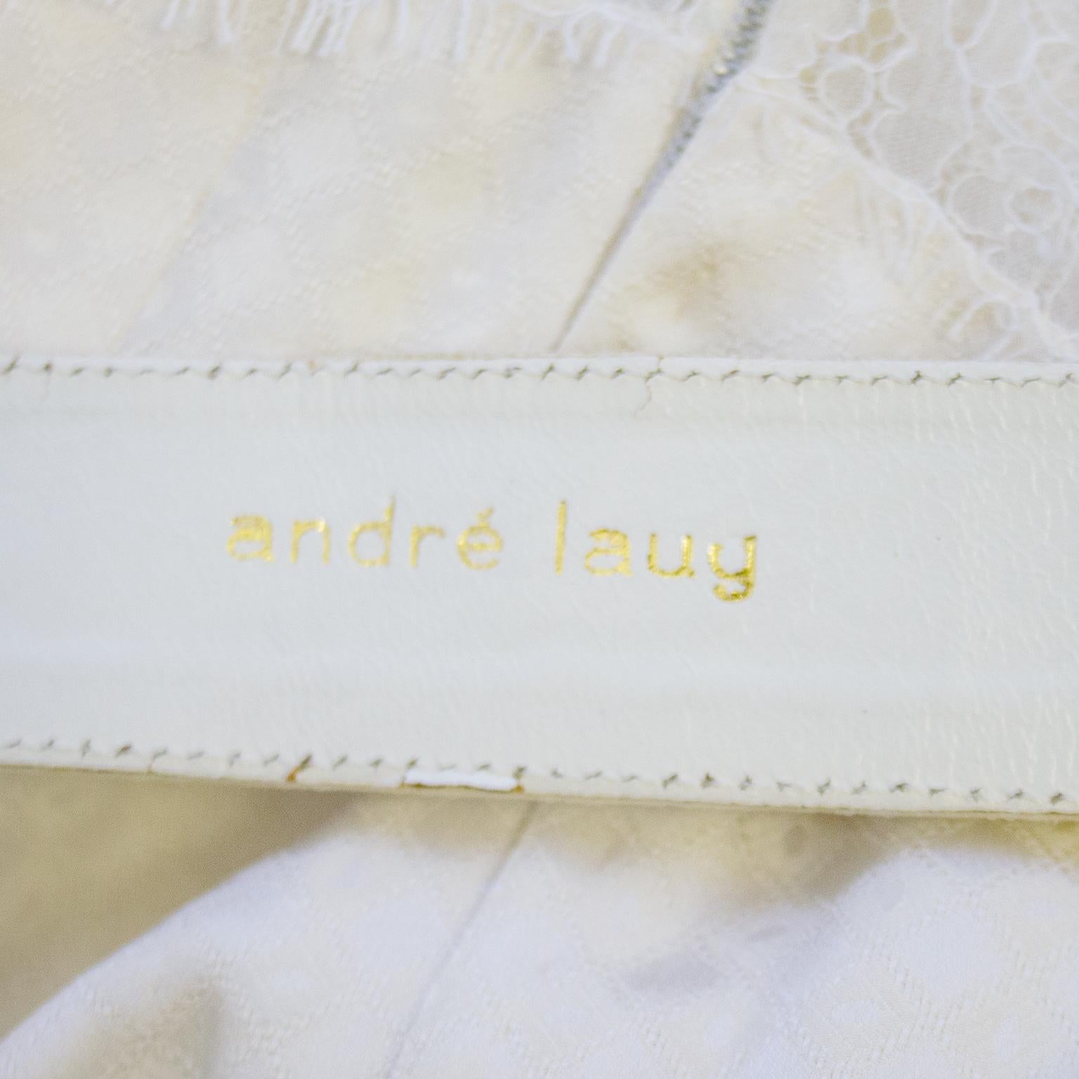 1980s Andre Laug Cream Silk Jacquard and Lace Dress 1