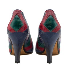 1980s Andrea Pfister Chevron Patchwork Exotic Skin Pumps