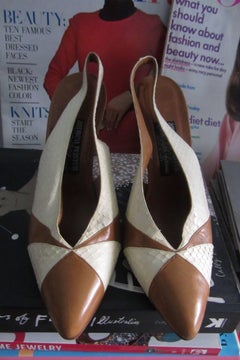 Vintage Andrea Pfister 1980s Cream Snakeskin Leather Slingback Heels