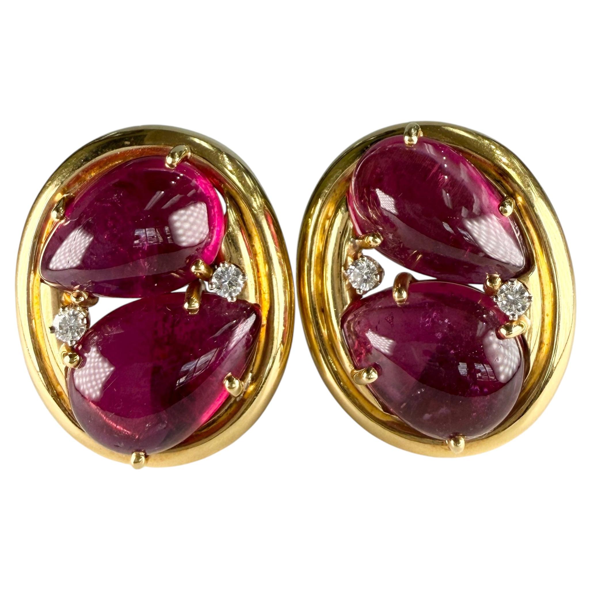 Pendientes de oro amarillo de 18 quilates con turmalina y diamantes Andrew Clunn, años 80