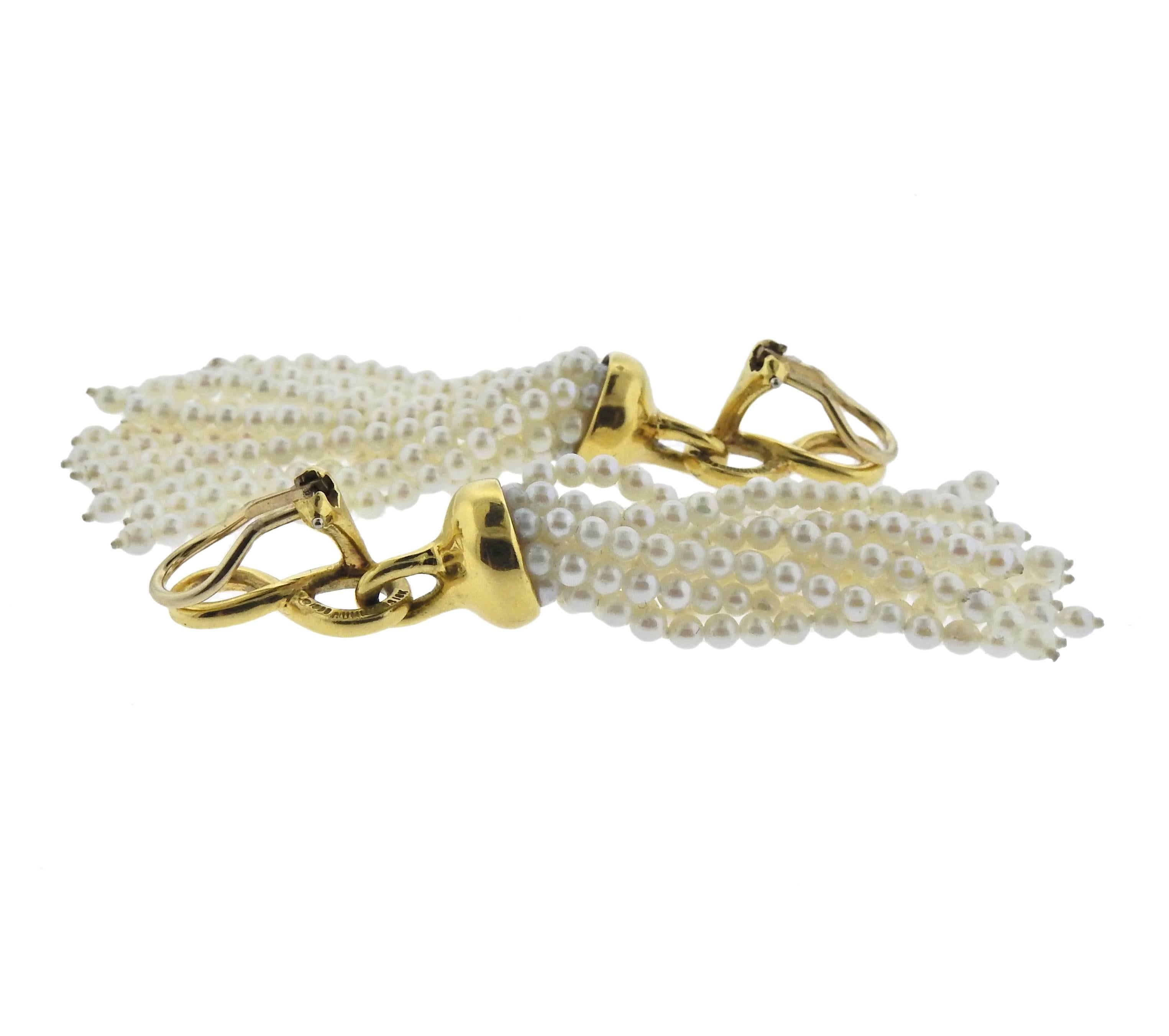 1980s Angela Cummings Pearl Gold Tassel Earrings In Excellent Condition In Lambertville, NJ