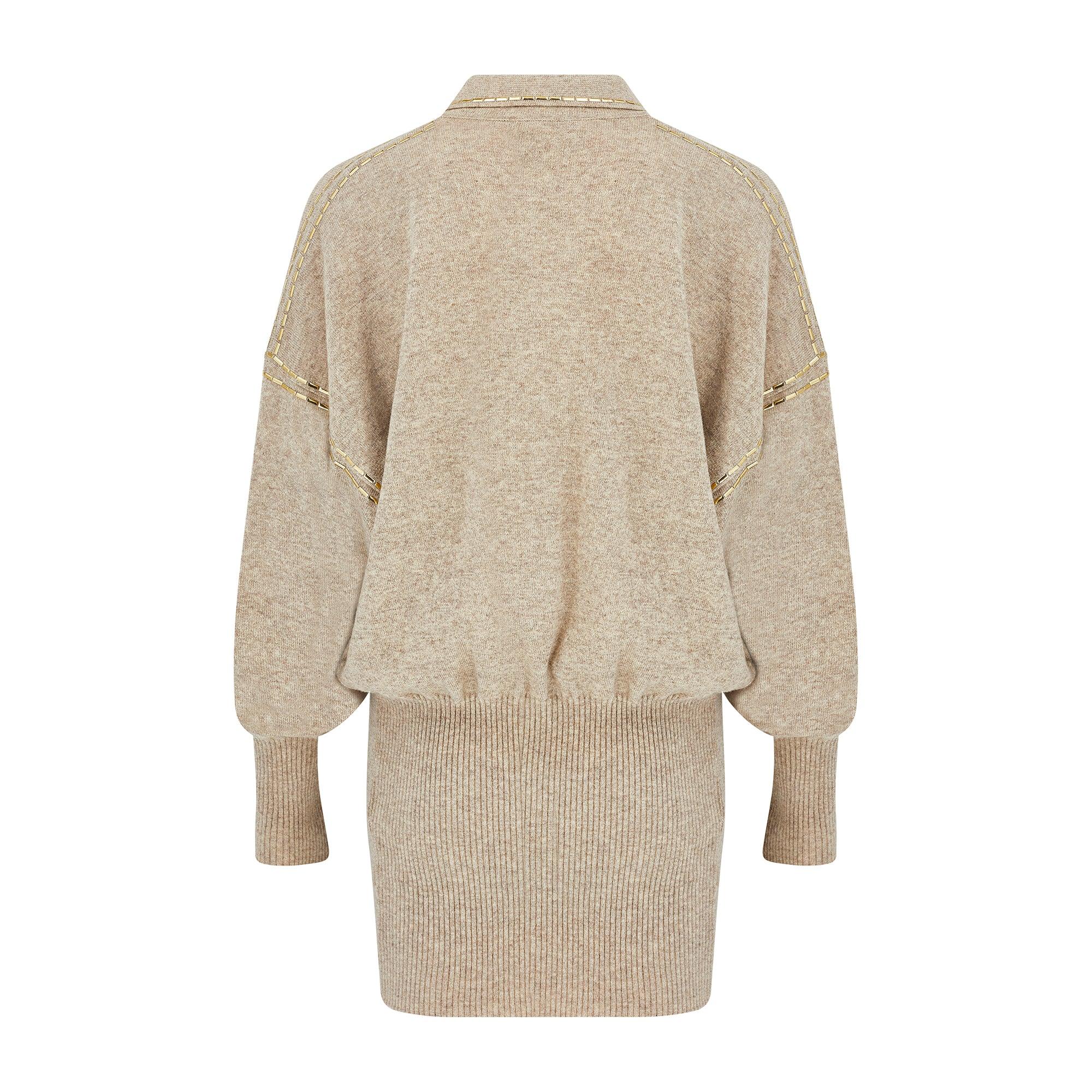 1980s Angelo Tariazzi Oatmeal and Gold Embellished Jumper In Excellent Condition For Sale In London, GB
